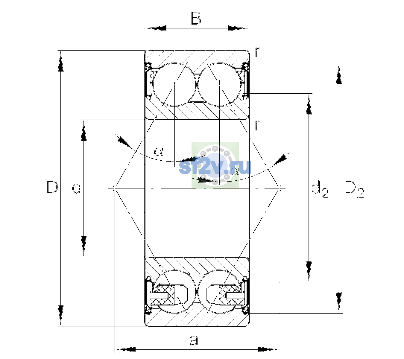 Схема подшипника 3213-BD-XL-2Z-C3