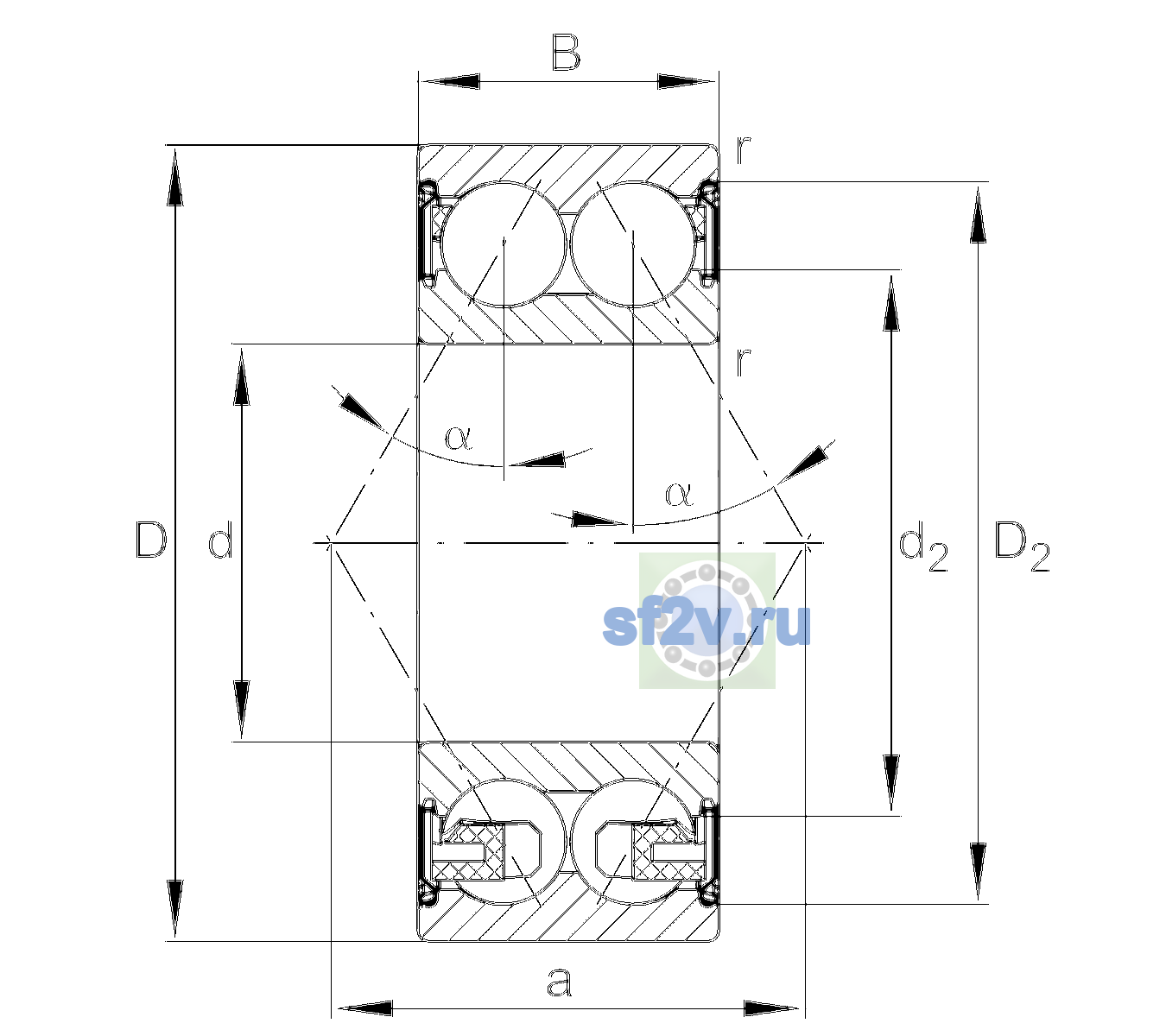 Схема подшипника 3213-BD-XL-2Z-TVH
