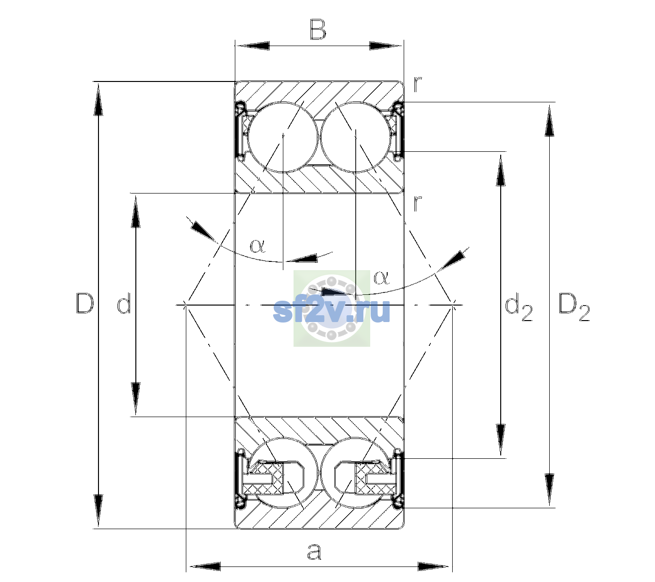 Схема подшипника 3213-BD-XL-2Z-TVH-C3