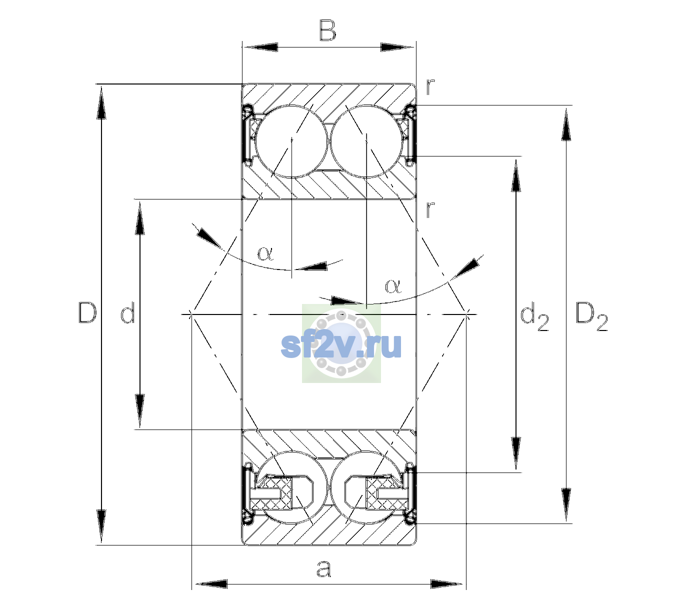 Схема подшипника 3213-BD-XL-2Z-TVH-L404