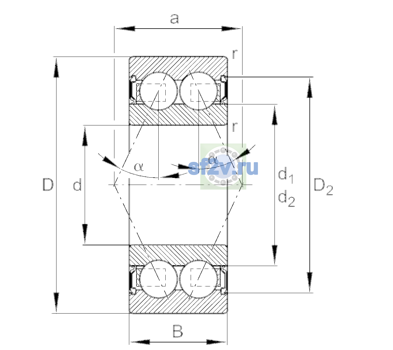 Схема подшипника 3214-B-2RSR-TVH