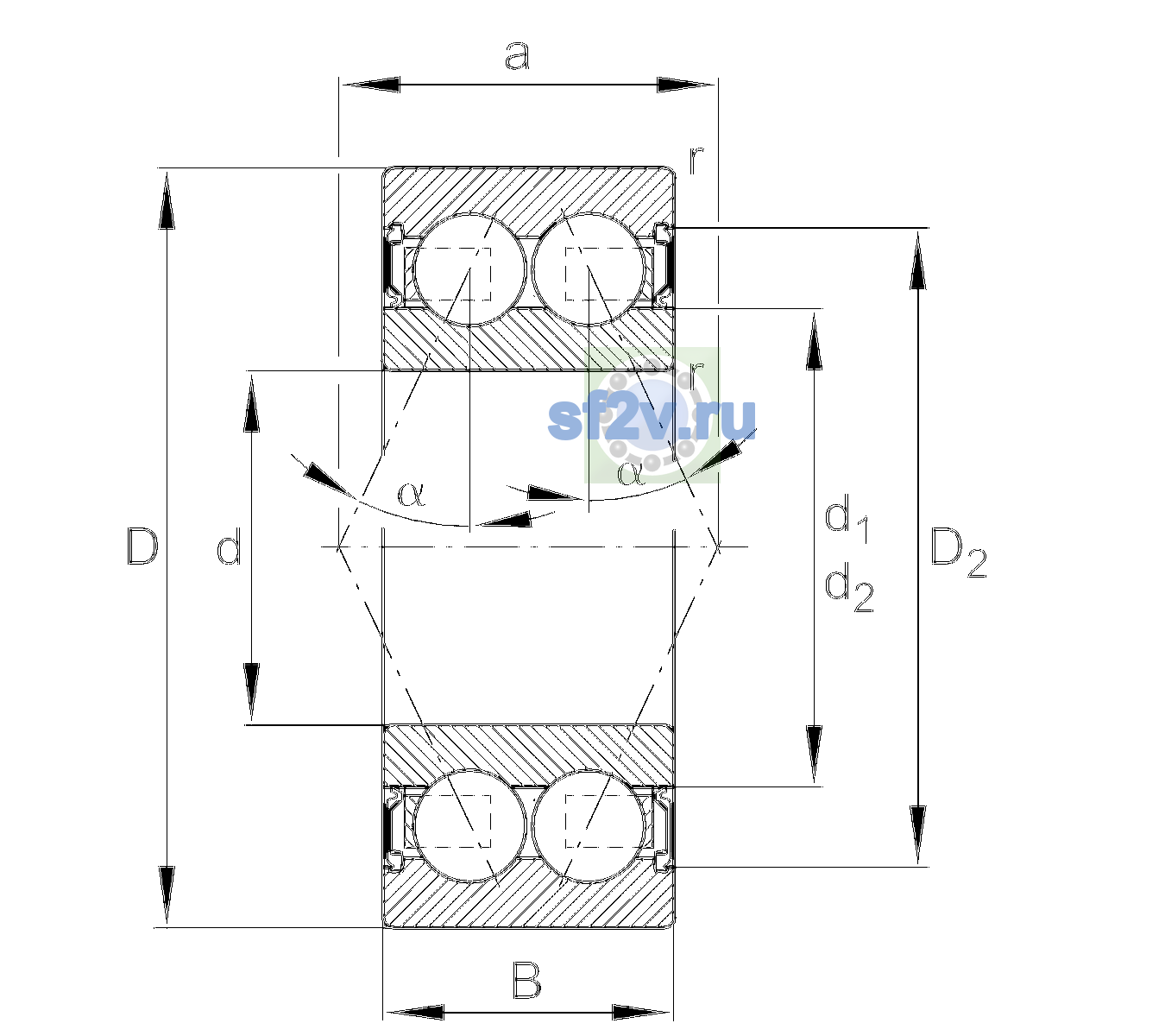 Схема подшипника 3215-B-2RSR-TVH