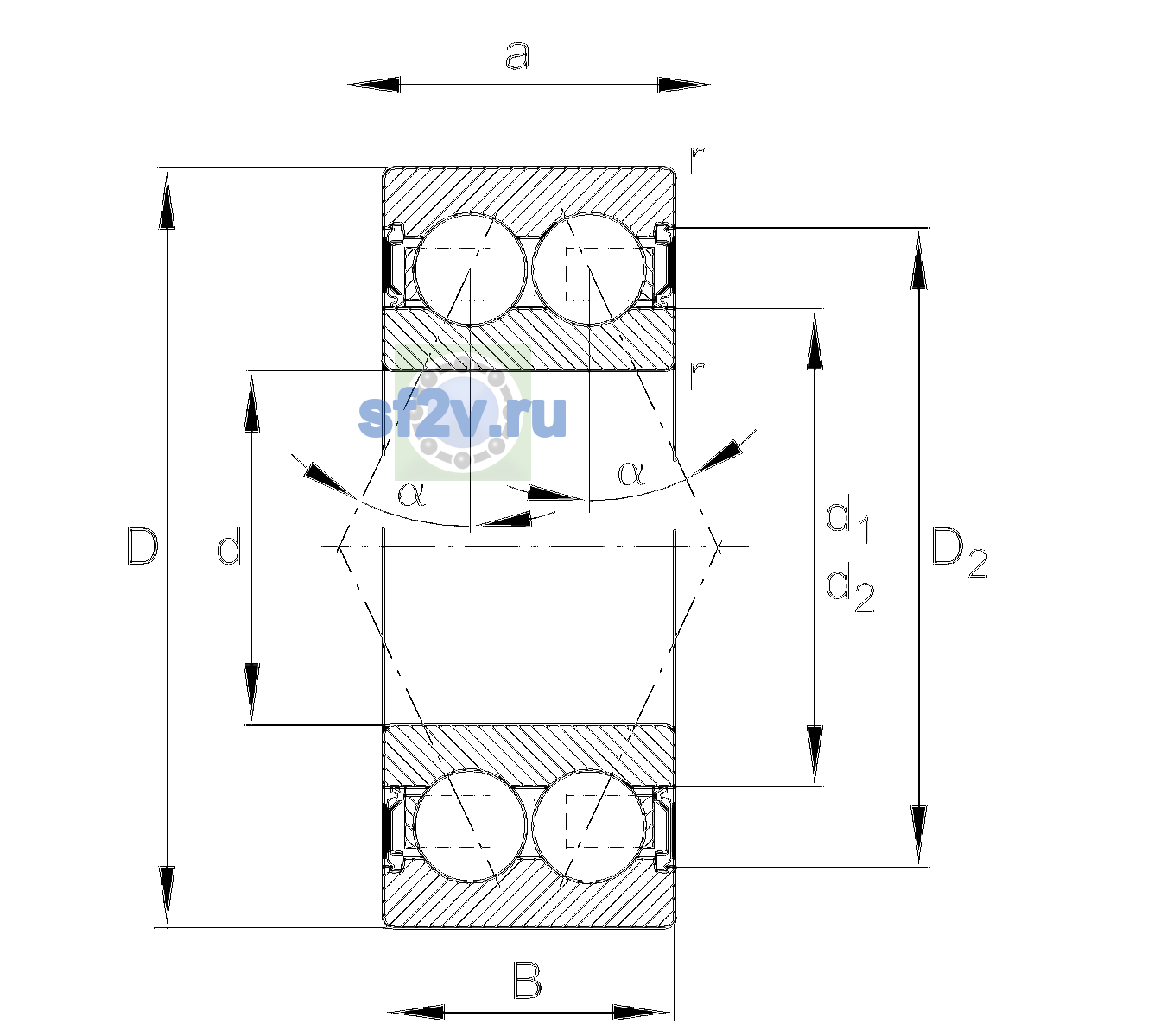 Схема подшипника 3216-B-2RSR-TVH