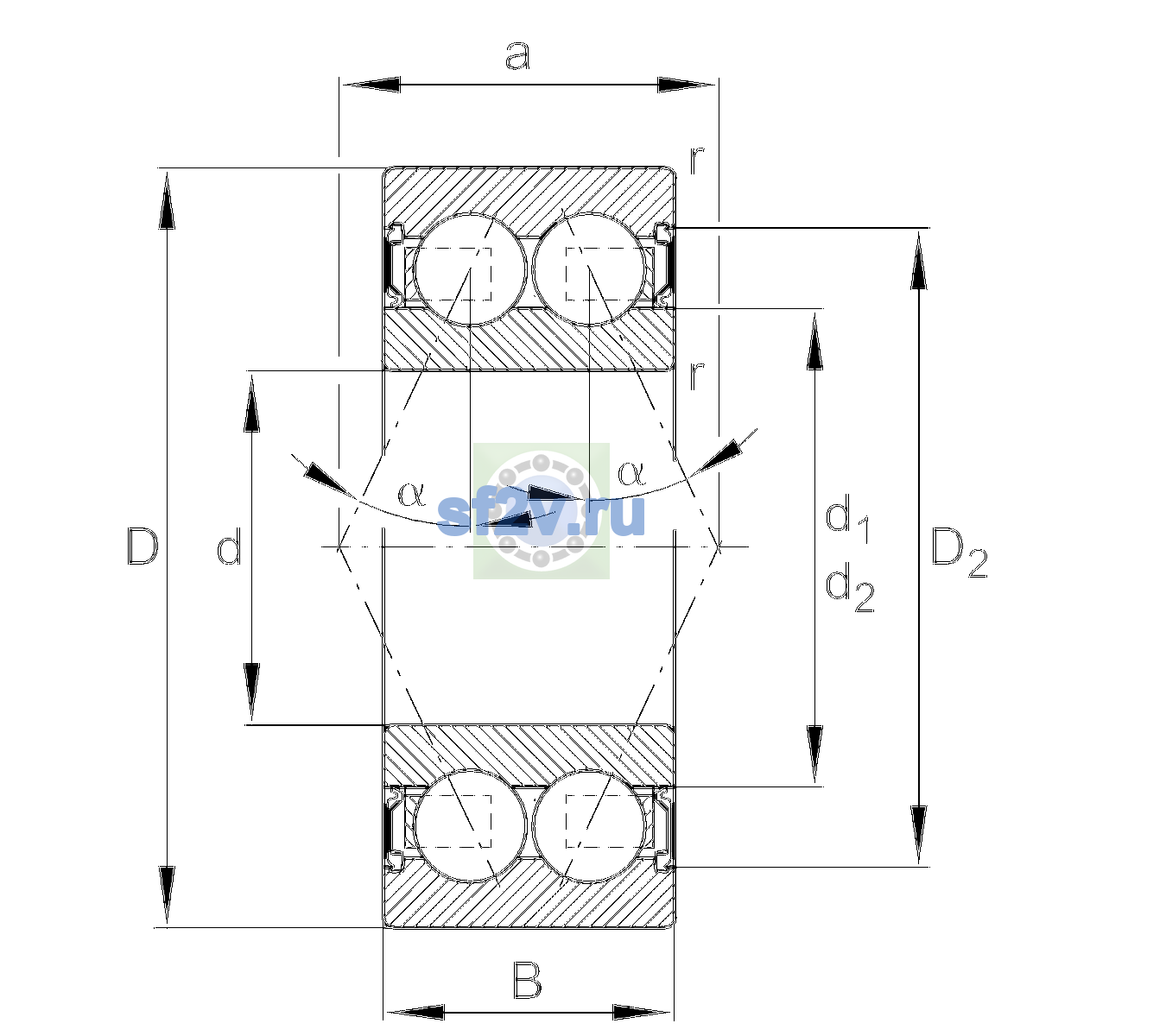 Схема подшипника 3218-BB-2RS-TVH
