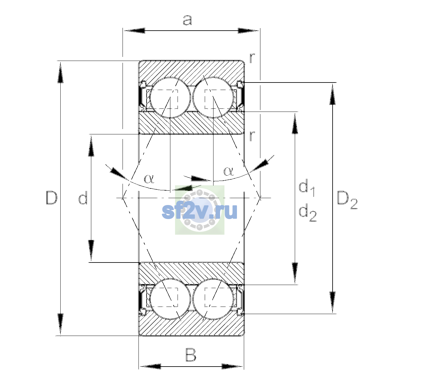 Схема подшипника 3220-BB-2RSR-TVH