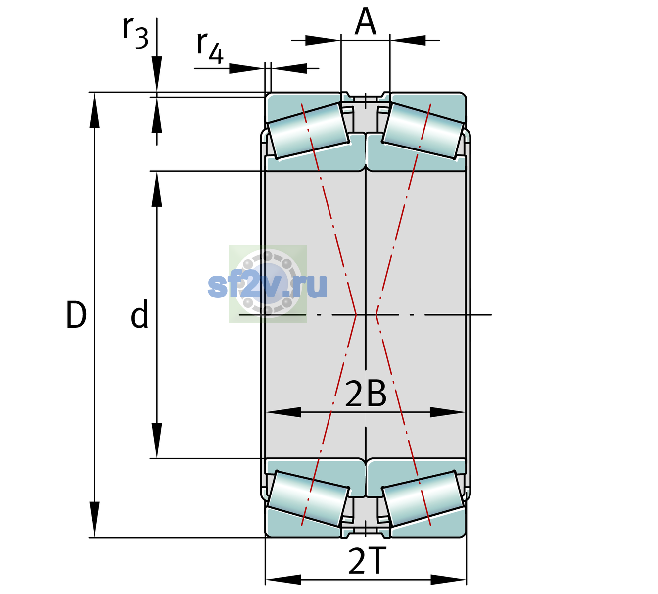 Схема подшипника 32244-A-DF-A580-630