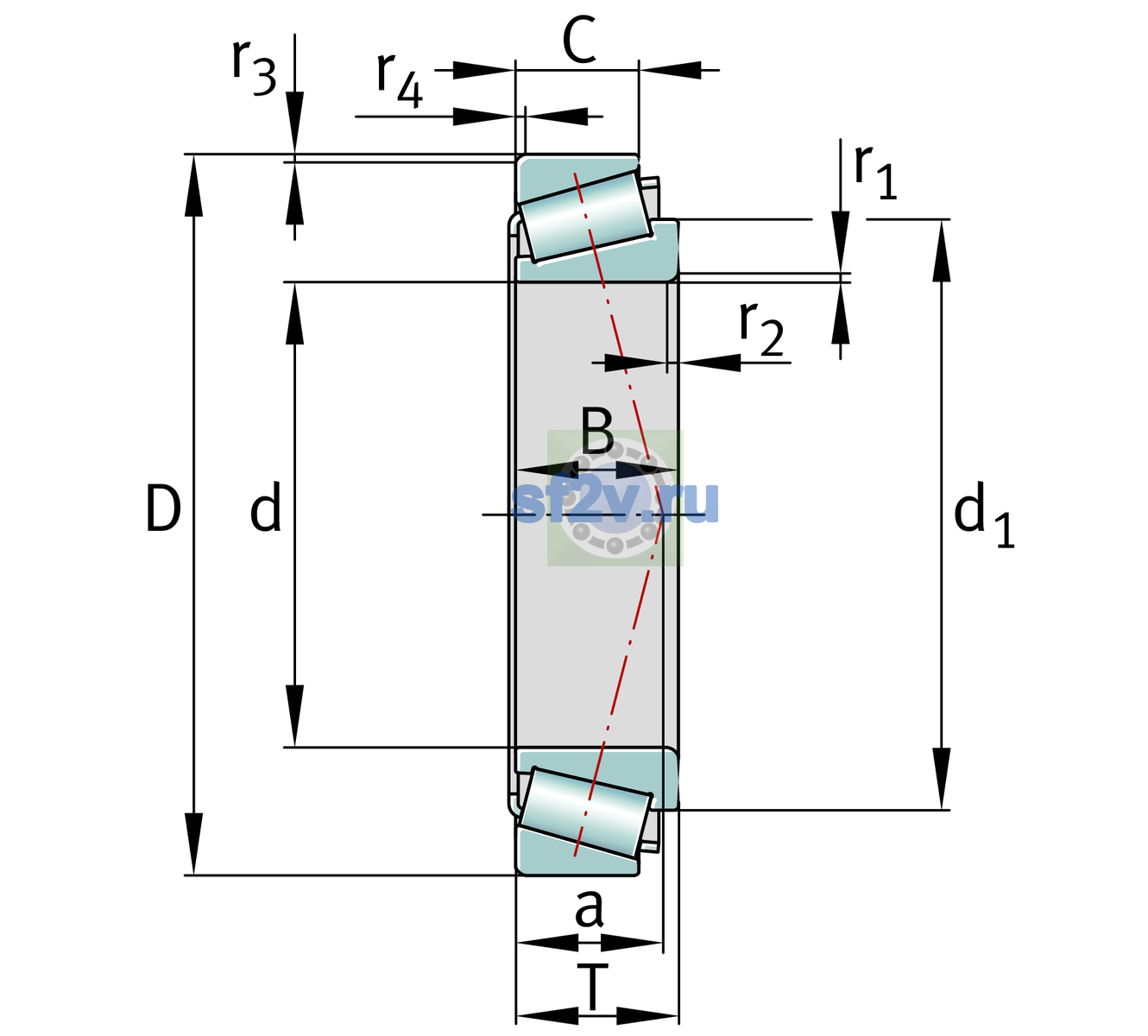 Схема подшипника 32304-A