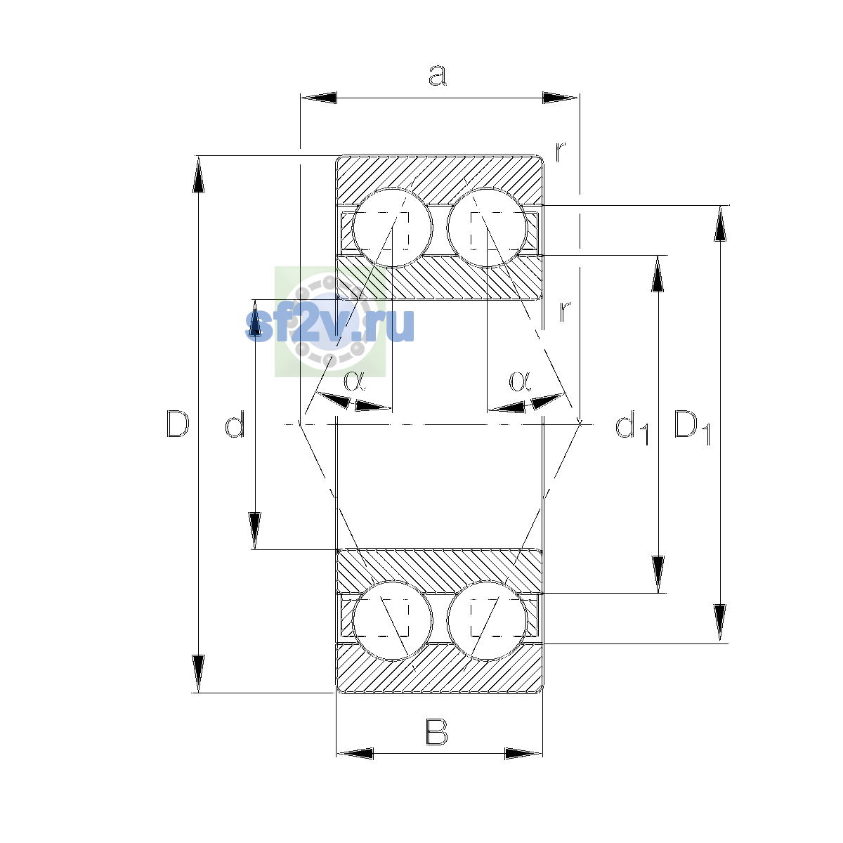Схема подшипника 3302-BD-XL-TVH-C3