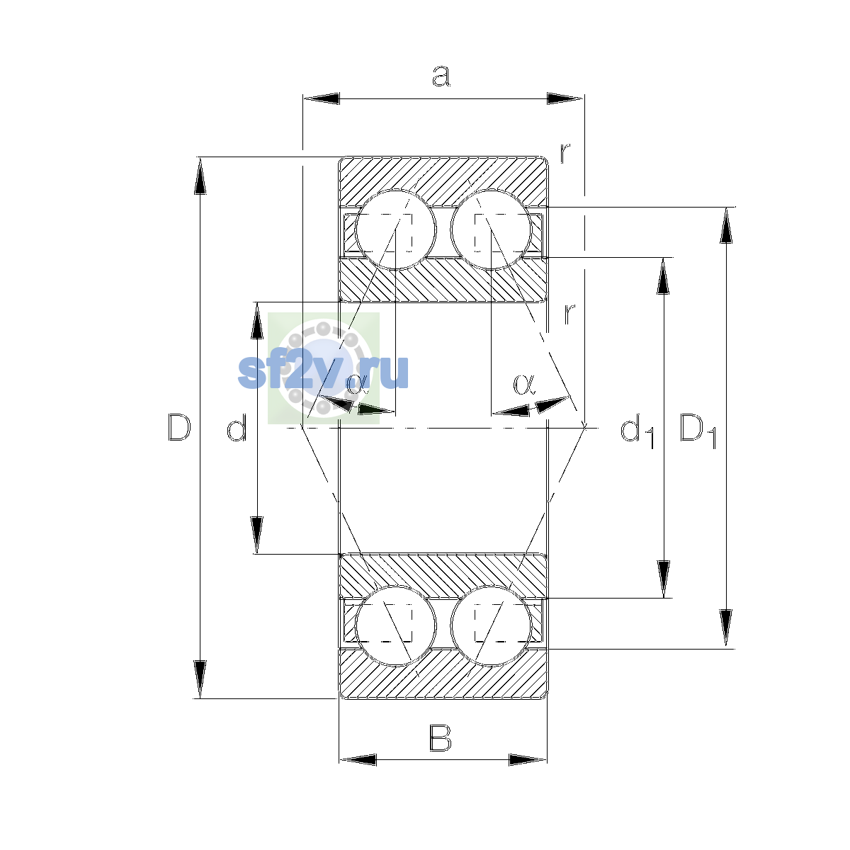 Схема подшипника 3302-BD-XL-TVH-L285-C3