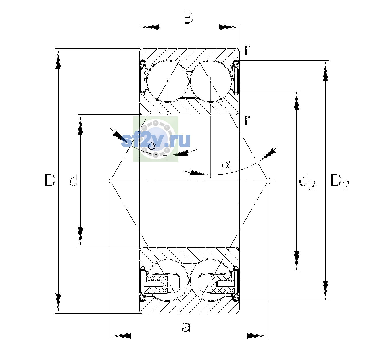 Схема подшипника 3303-BD-XL-2Z-TVH