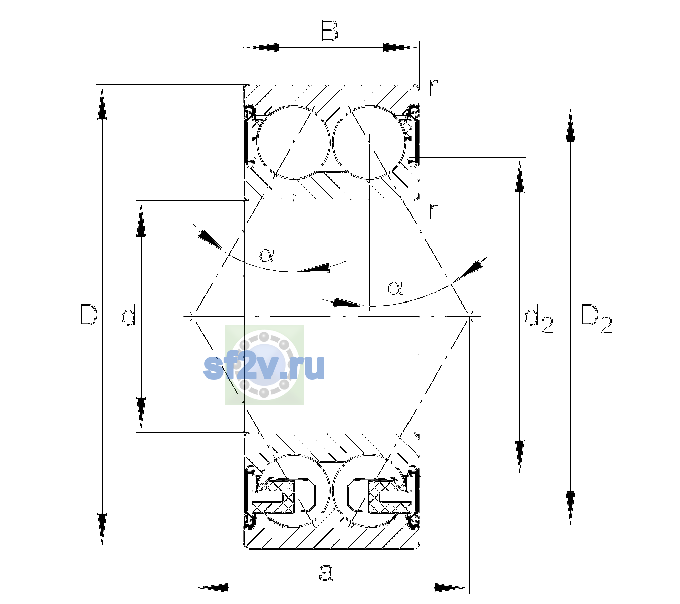 Схема подшипника 3304-BD-XL-2Z