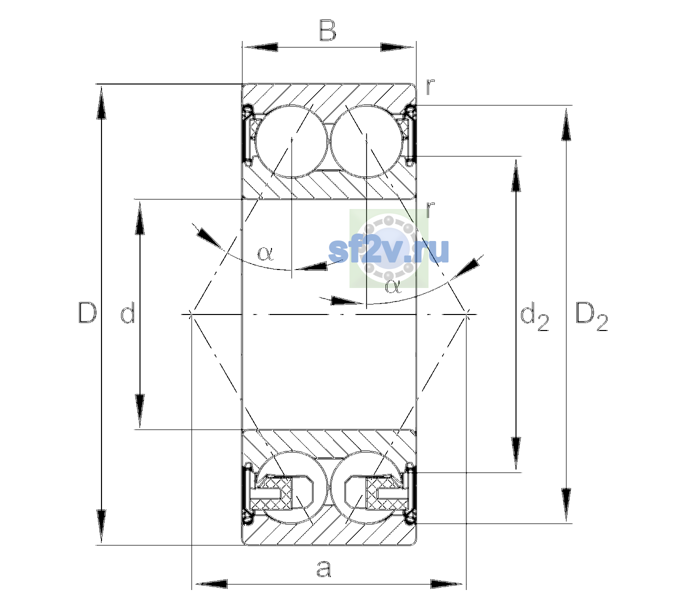 Схема подшипника 3304-BD-XL-2Z-TVH