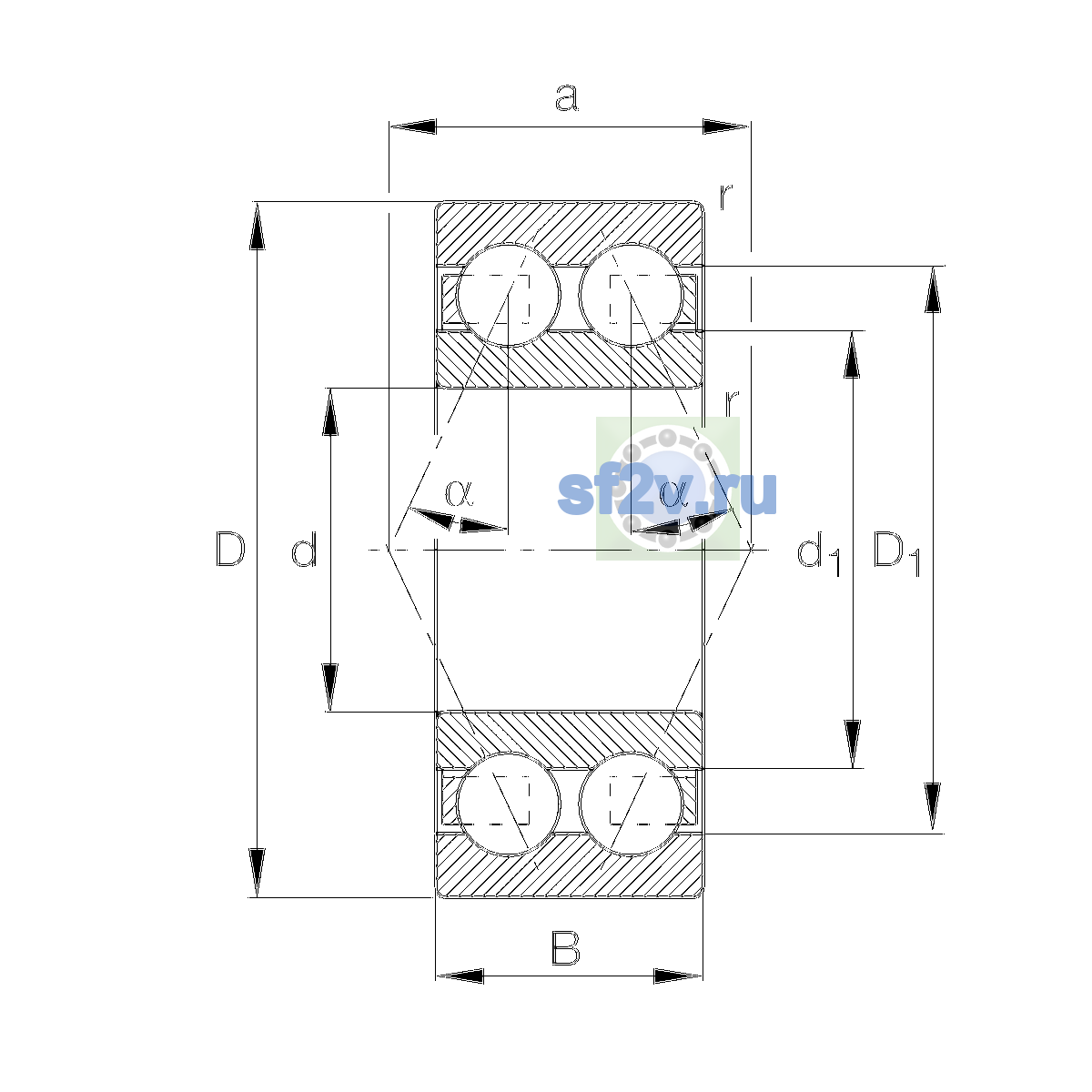 Схема подшипника 3304-BD-XL-TVH-L285-C3