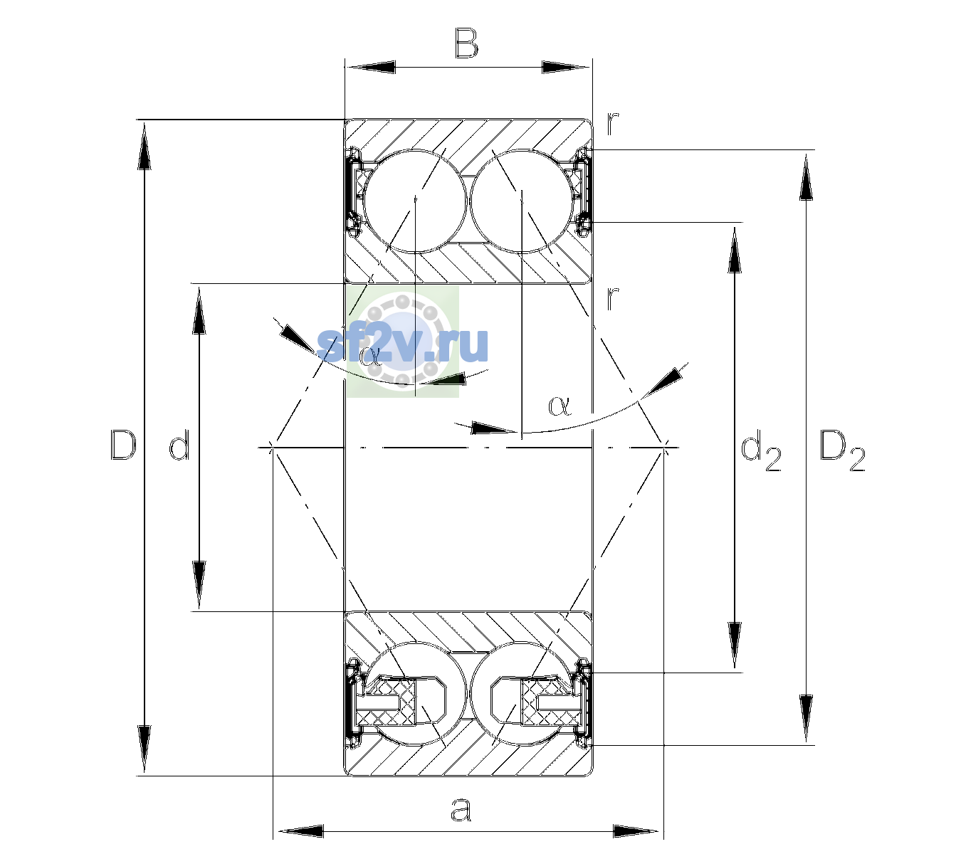Схема подшипника 3305-BD-XL-2HRS-TVH