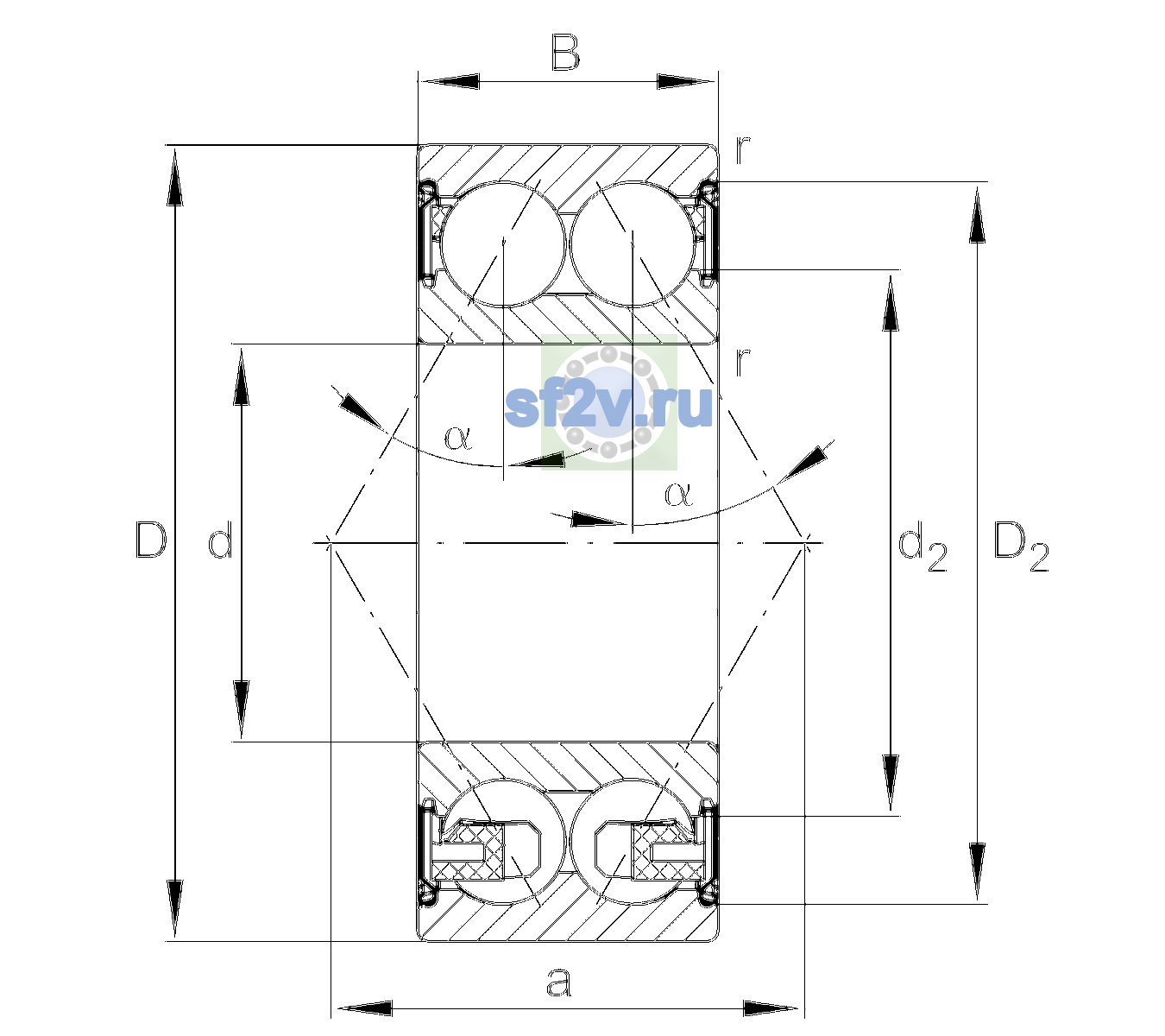 Схема подшипника 3305-BD-XL-2Z
