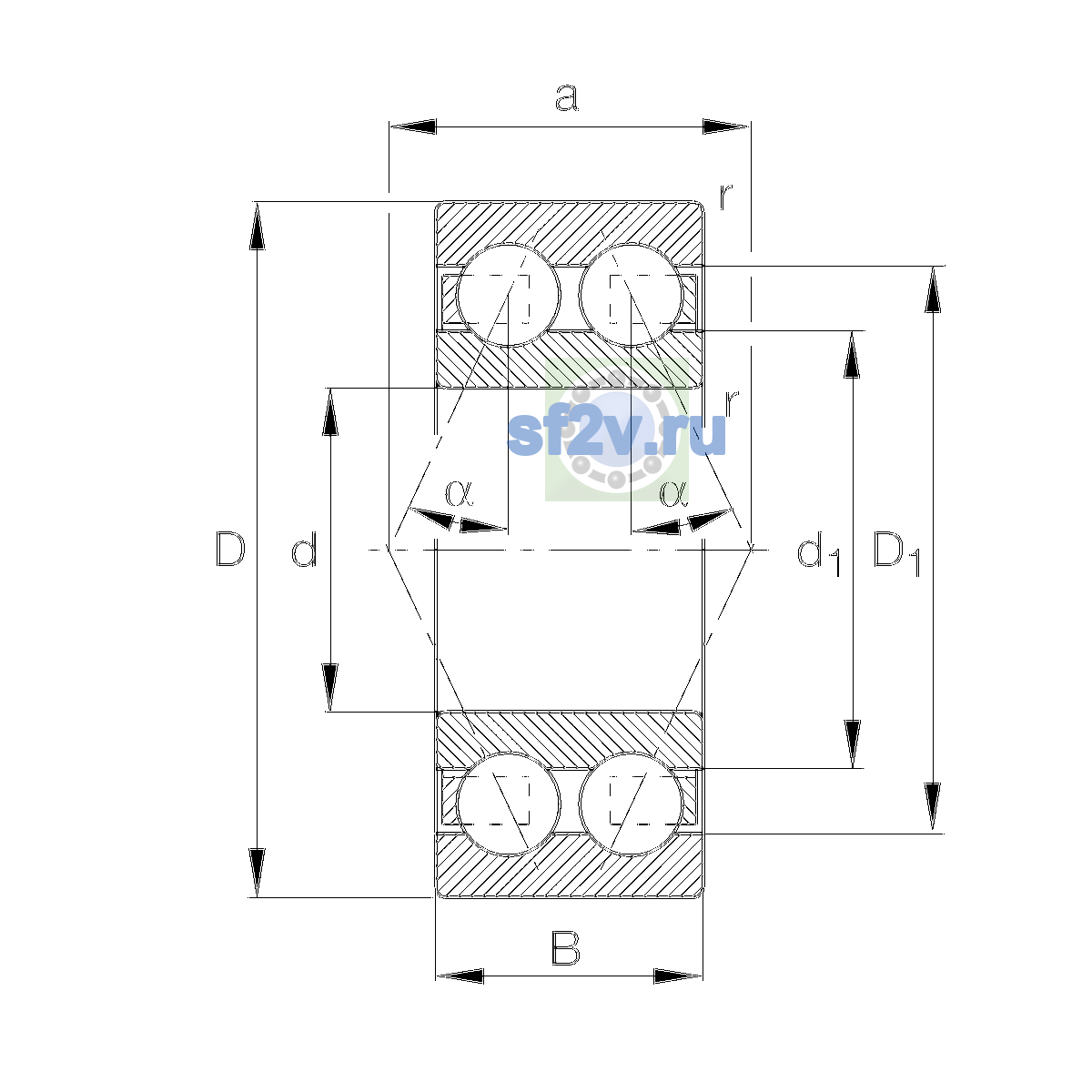 Схема подшипника 3305-BD-XL-C3