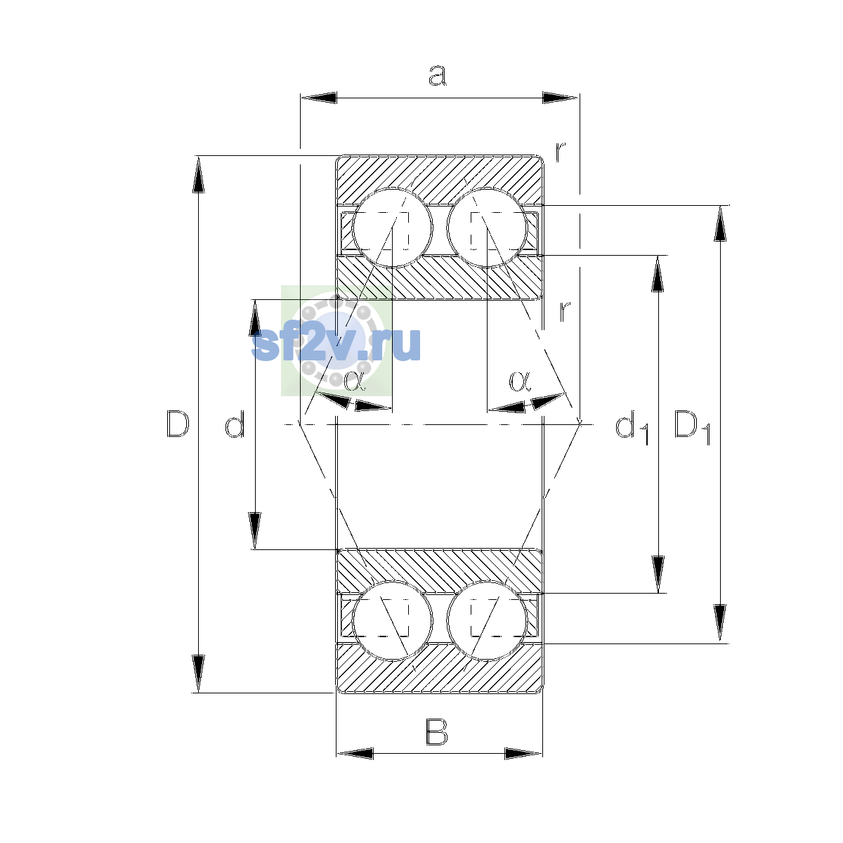 Схема подшипника 3305-BD-XL-TVH-C3
