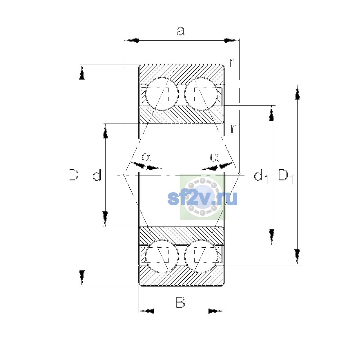 Схема подшипника 3305-BD-XL-TVH-L285-C3