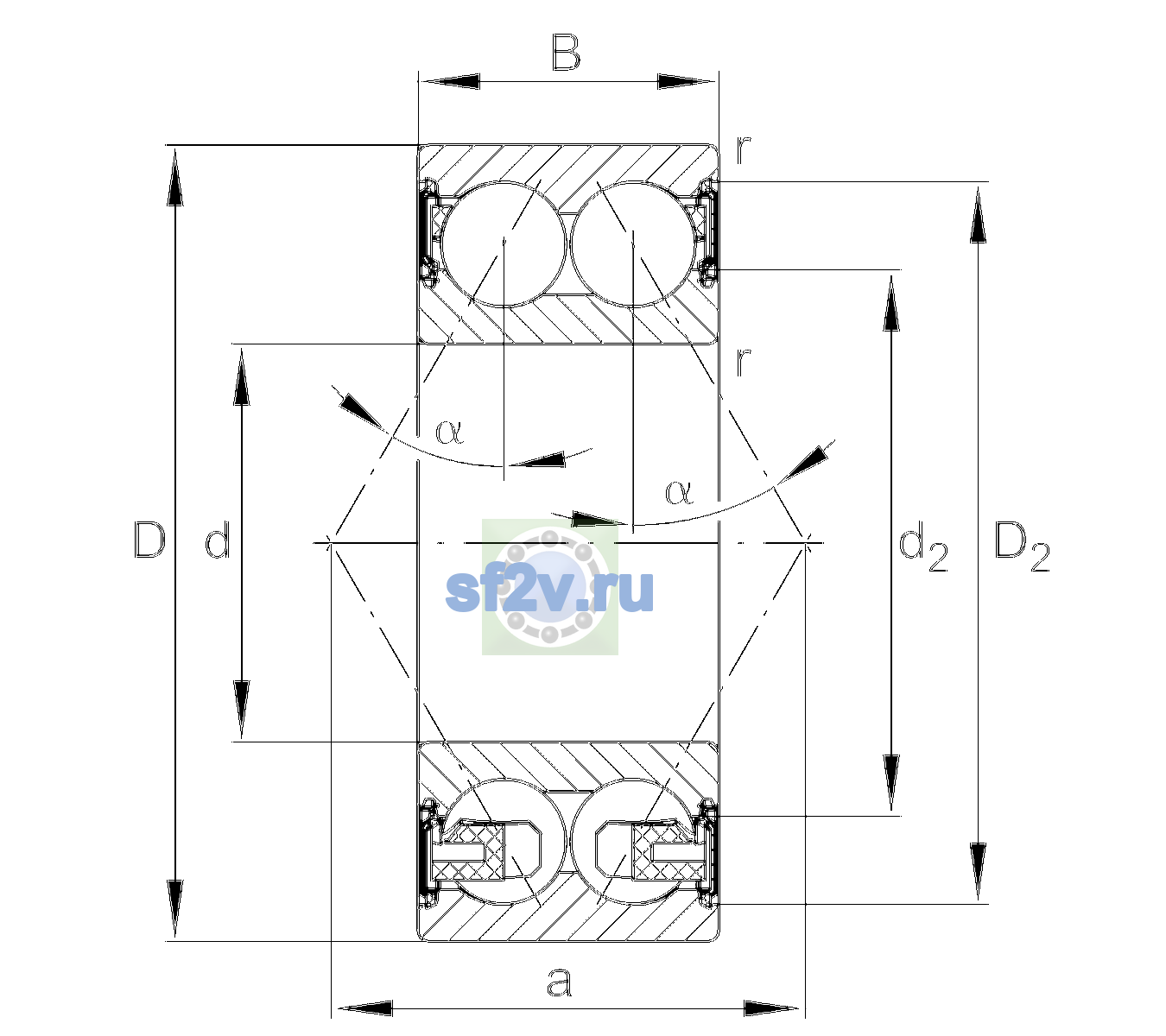 Схема подшипника 3306-BD-XL-2HRS-L405-C3