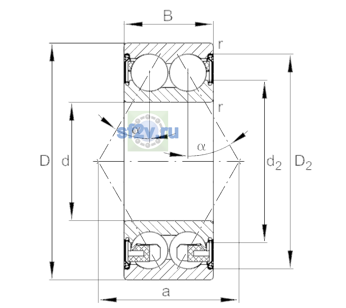 Схема подшипника 3306-BD-XL-2Z