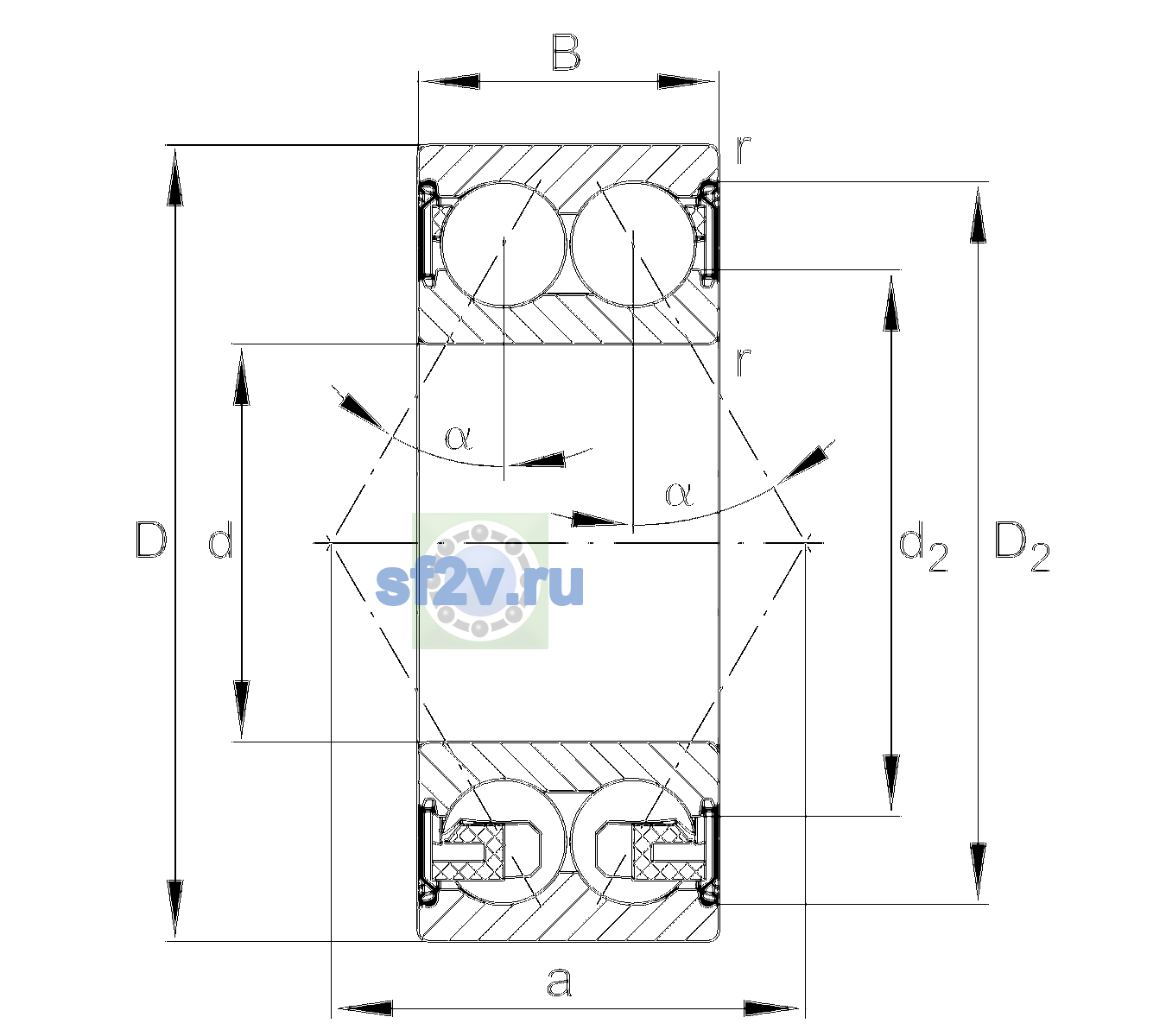 Схема подшипника 3306-BD-XL-2Z-C3