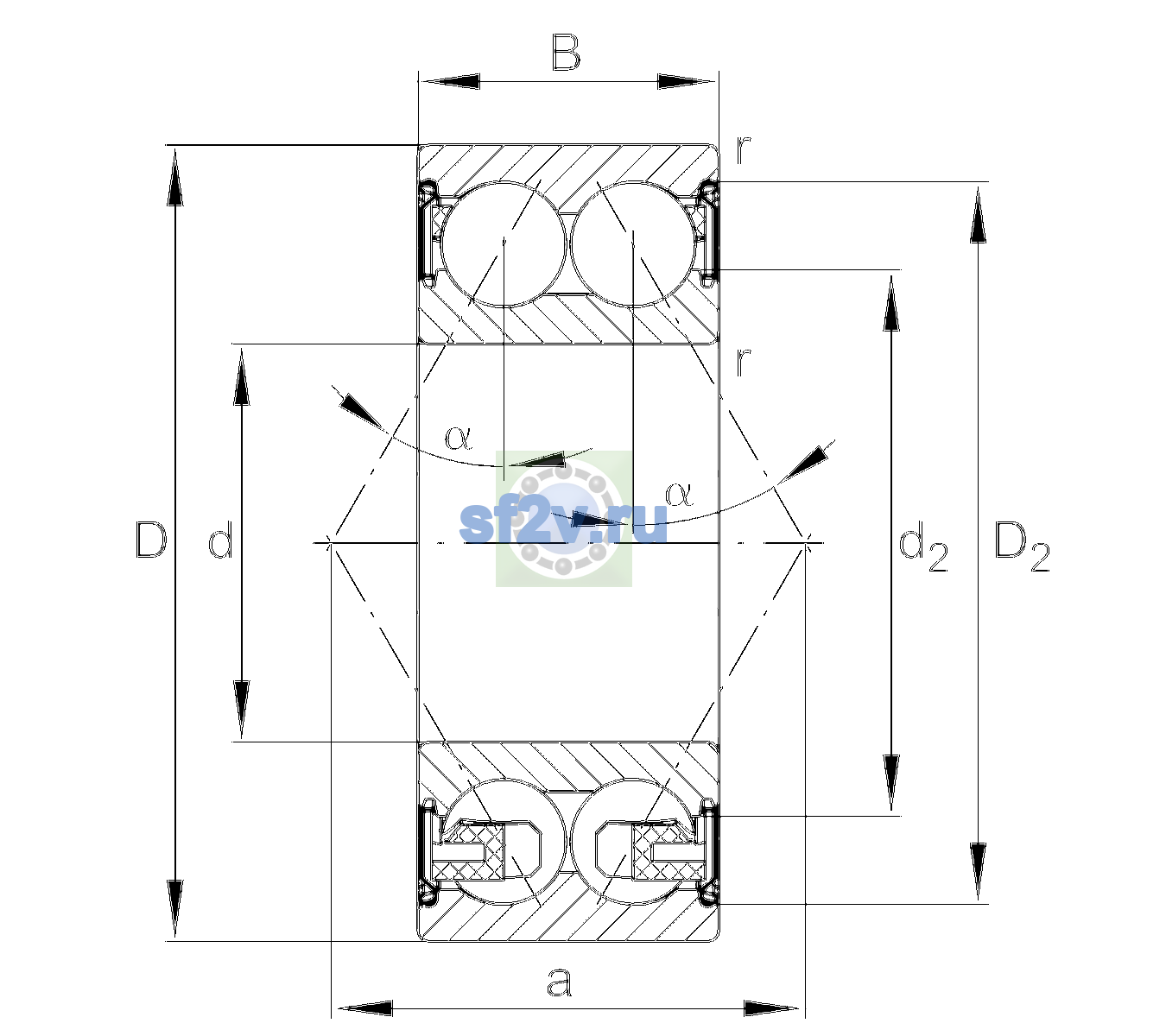 Схема подшипника 3306-BD-XL-2Z-TVH