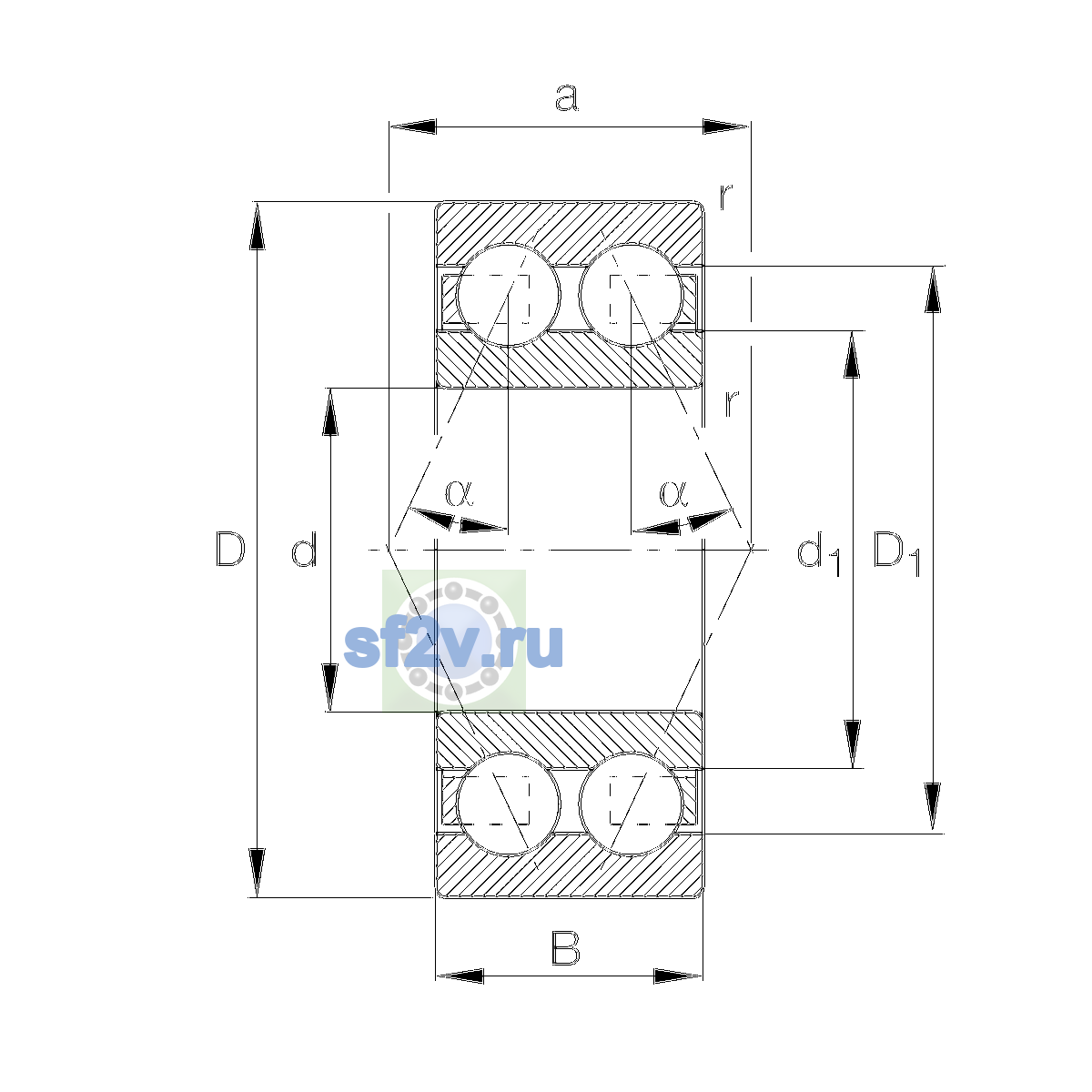 Схема подшипника 3306-BD-XL-TVH-C2