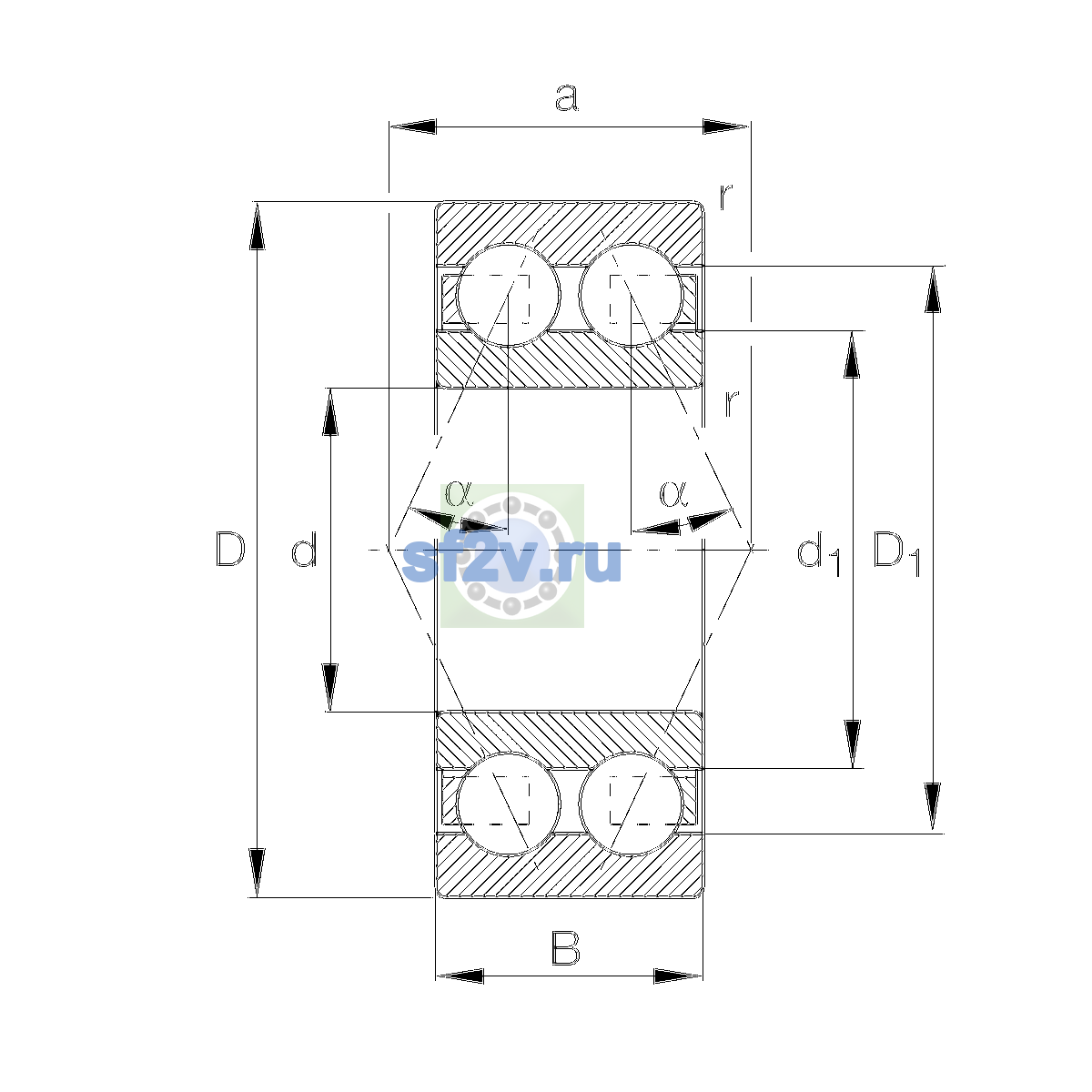 Схема подшипника 3306-BD-XL-TVH-C3