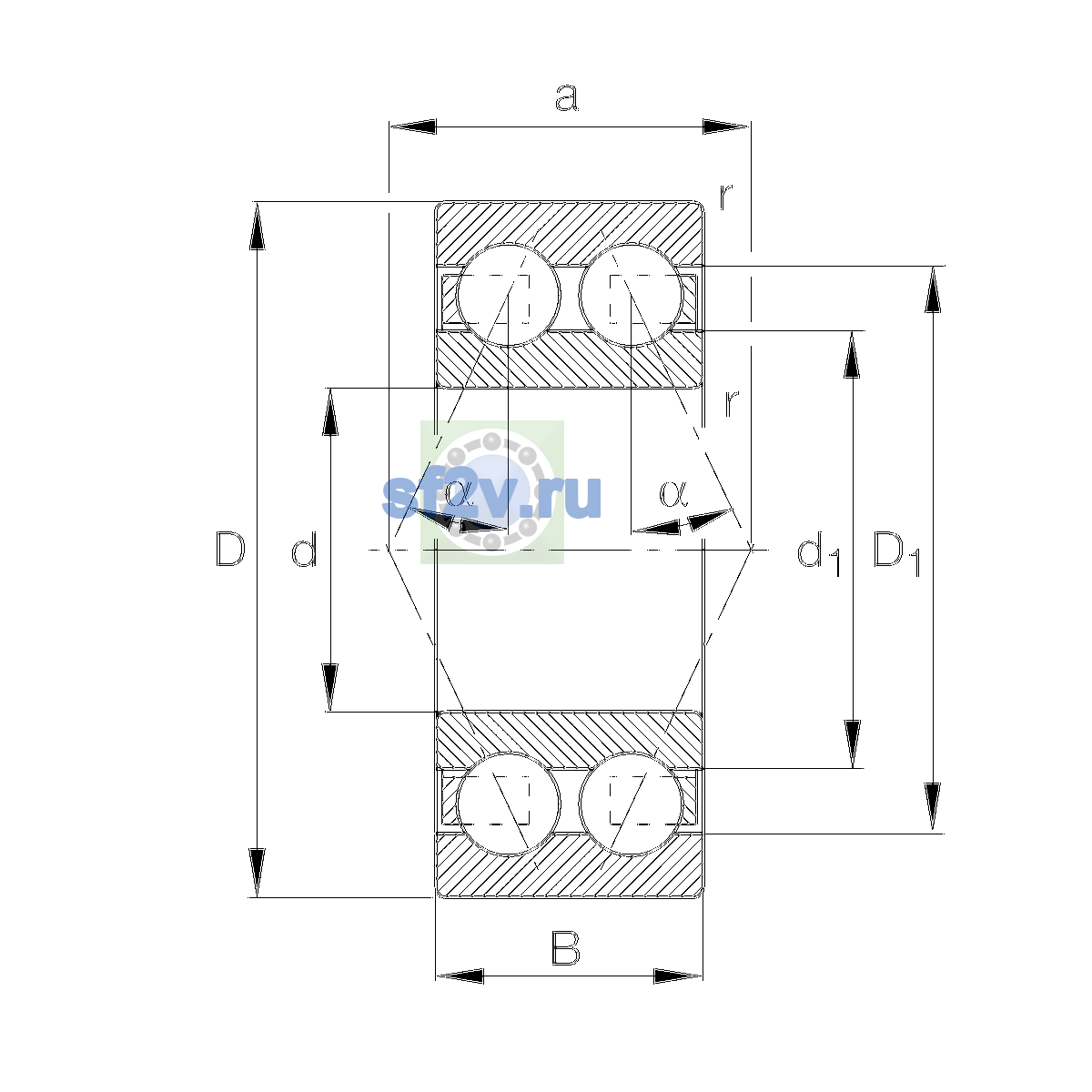 Схема подшипника 3306-BD-XL-TVH-L285-C3
