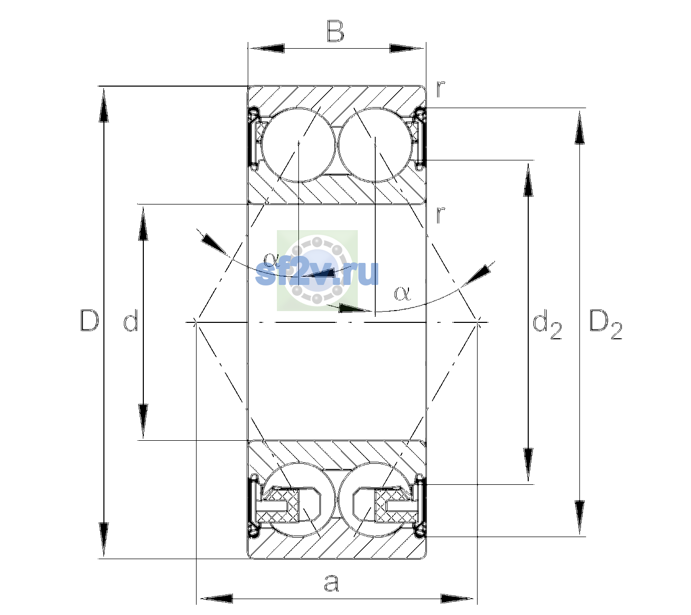 Схема подшипника 3307-BD-XL-2Z