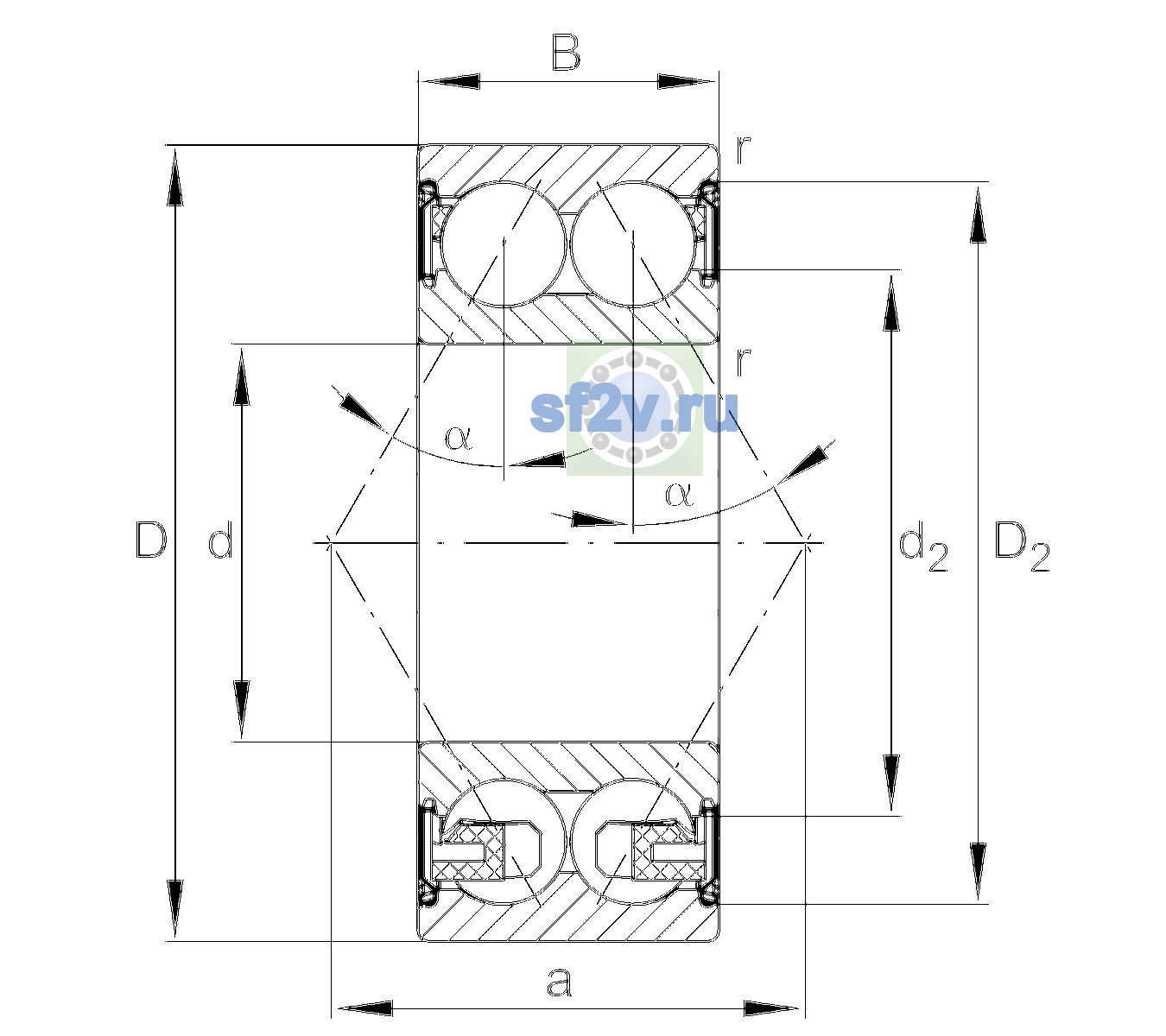 Схема подшипника 3307-BD-XL-2Z-C3