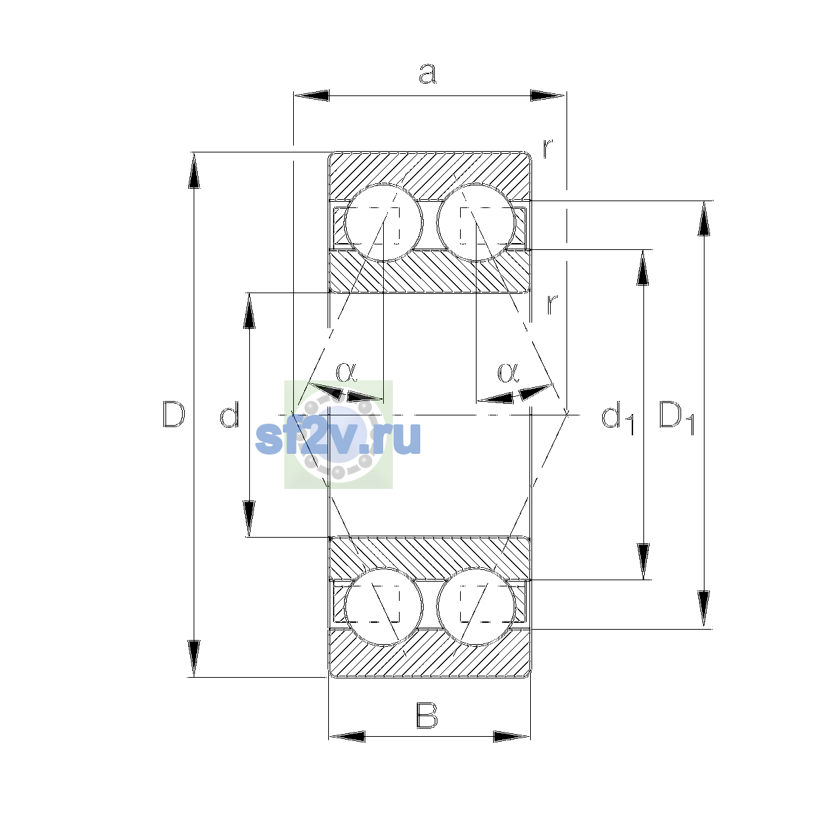 Схема подшипника 3307-BD-XL-TVH-C3
