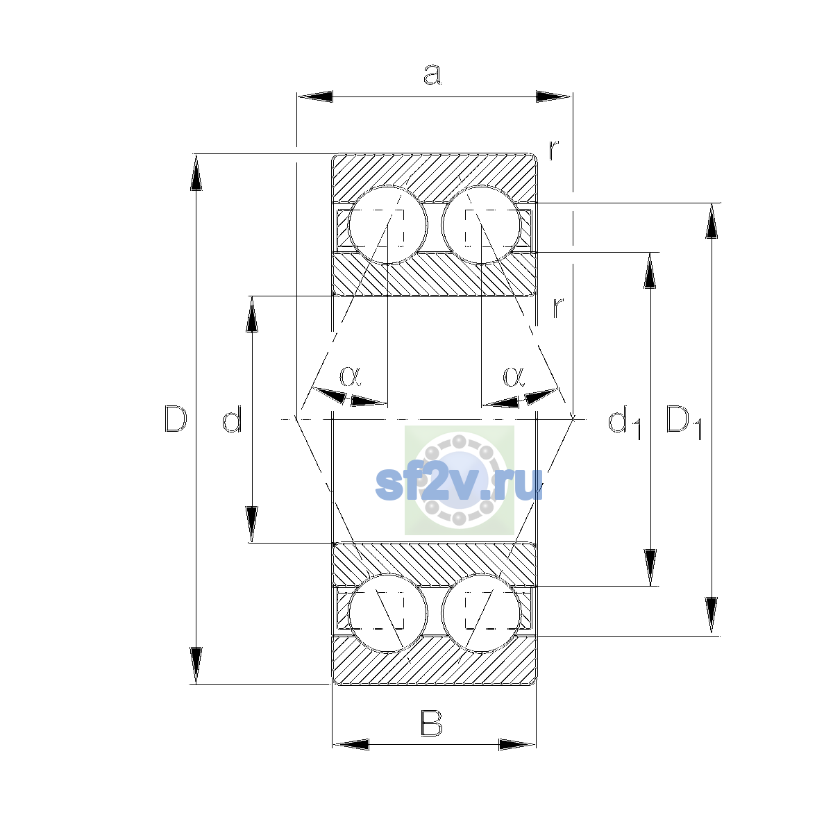 Схема подшипника 3307-BD-XL-TVH-L285