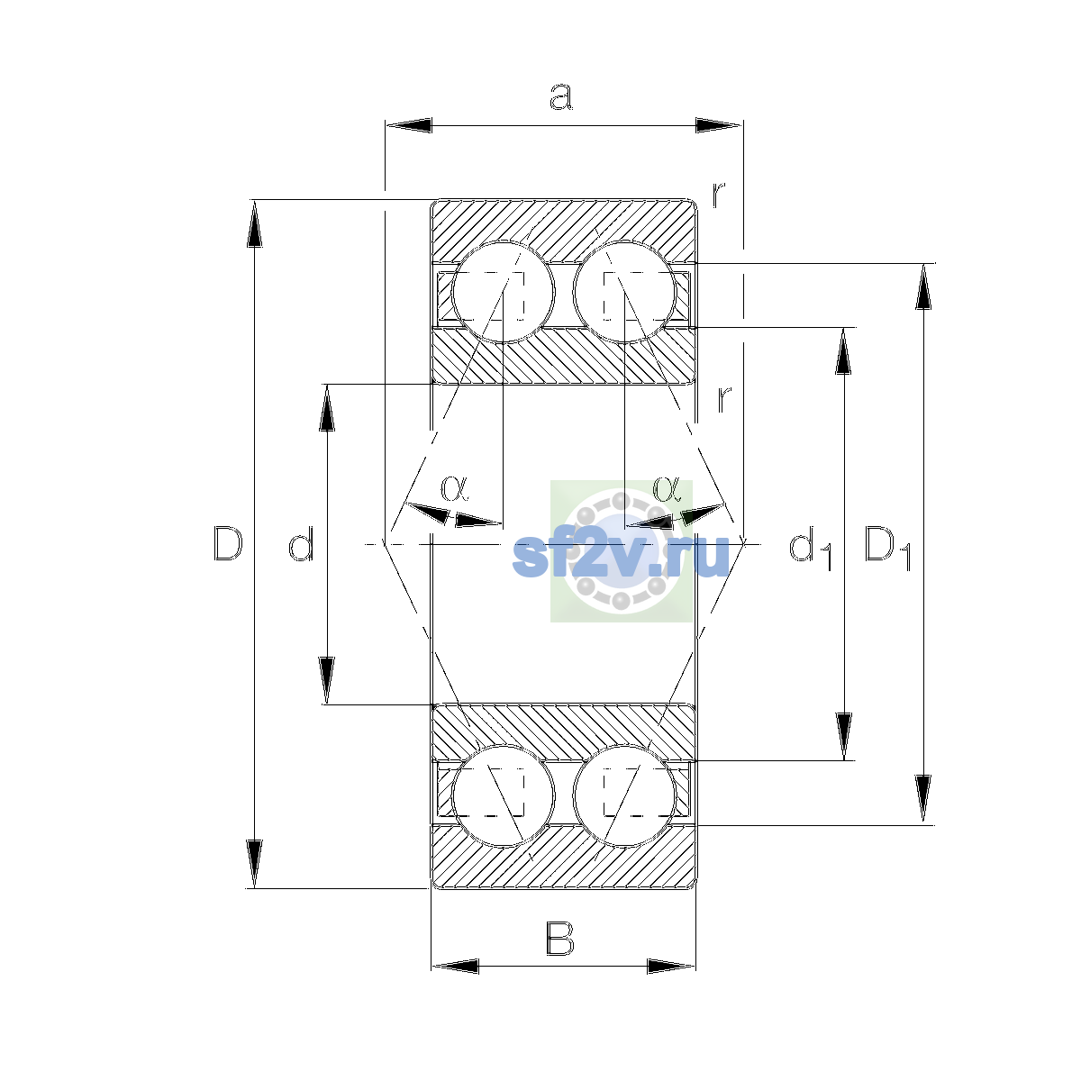 Схема подшипника 3307-BD-XL-TVH-L285-C3