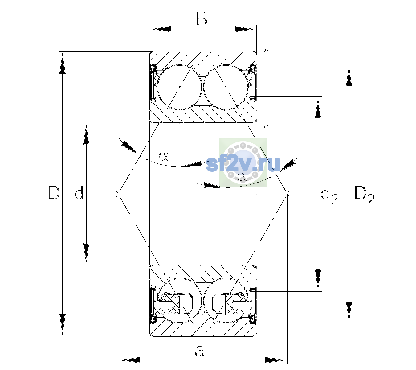 Схема подшипника 3308-BD-XL-2Z