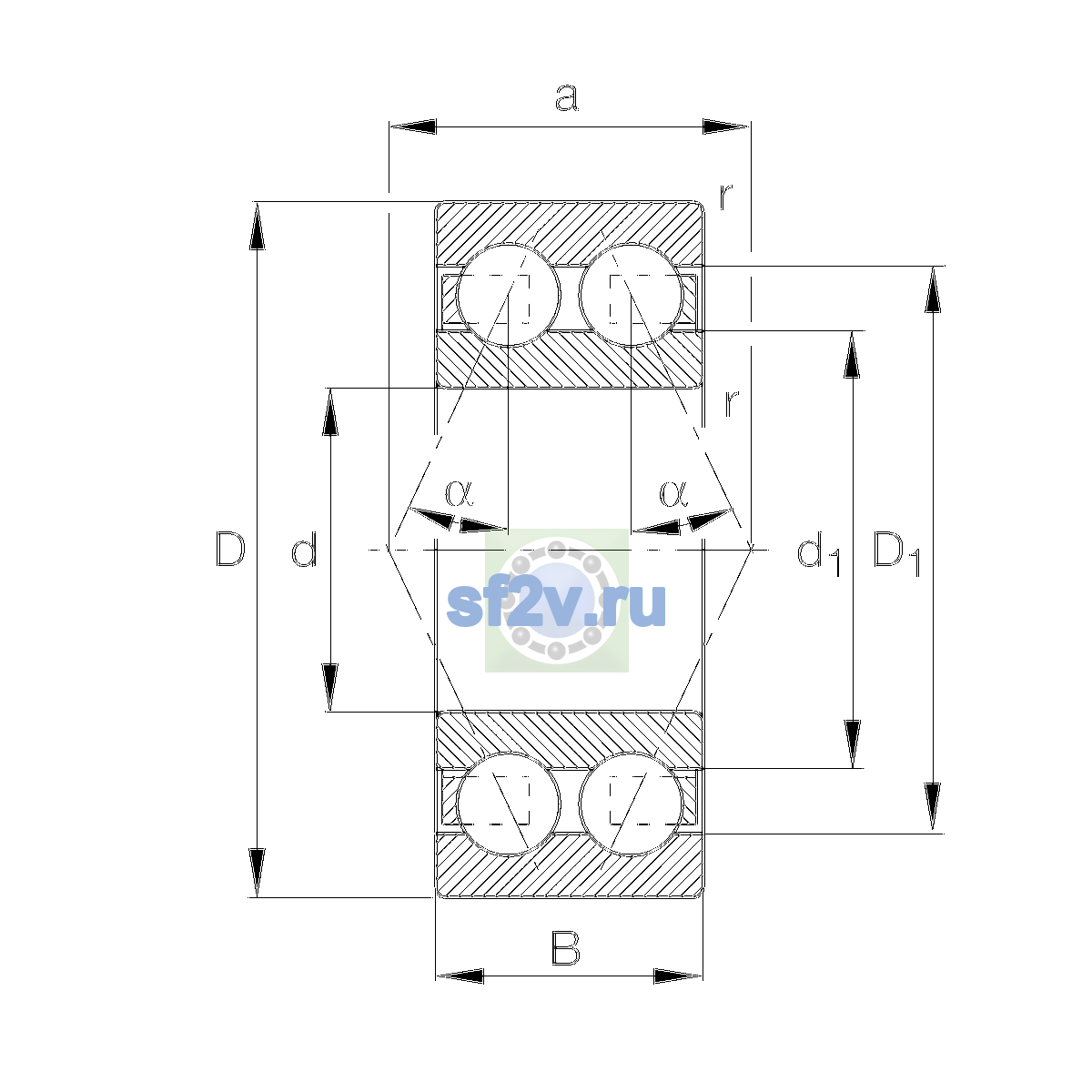 Схема подшипника 3308-BD-XL-C3