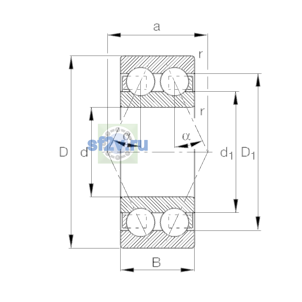 Схема подшипника 3308-BD-XL-TVH-C3