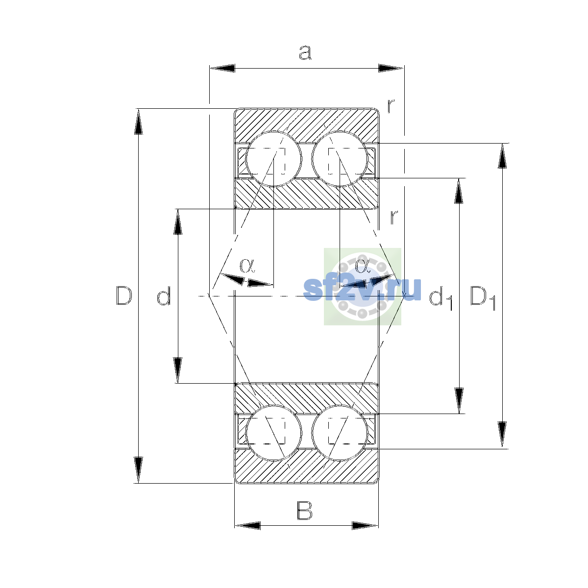 Схема подшипника 3308-BD-XL-TVH-L285