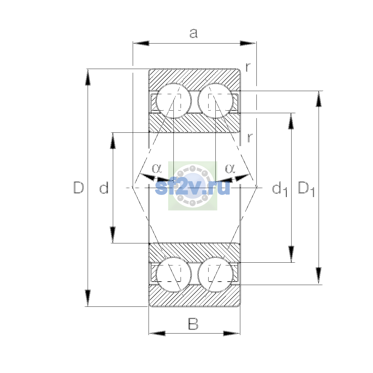 Схема подшипника 3308-BD-XL-TVH-L285-C3