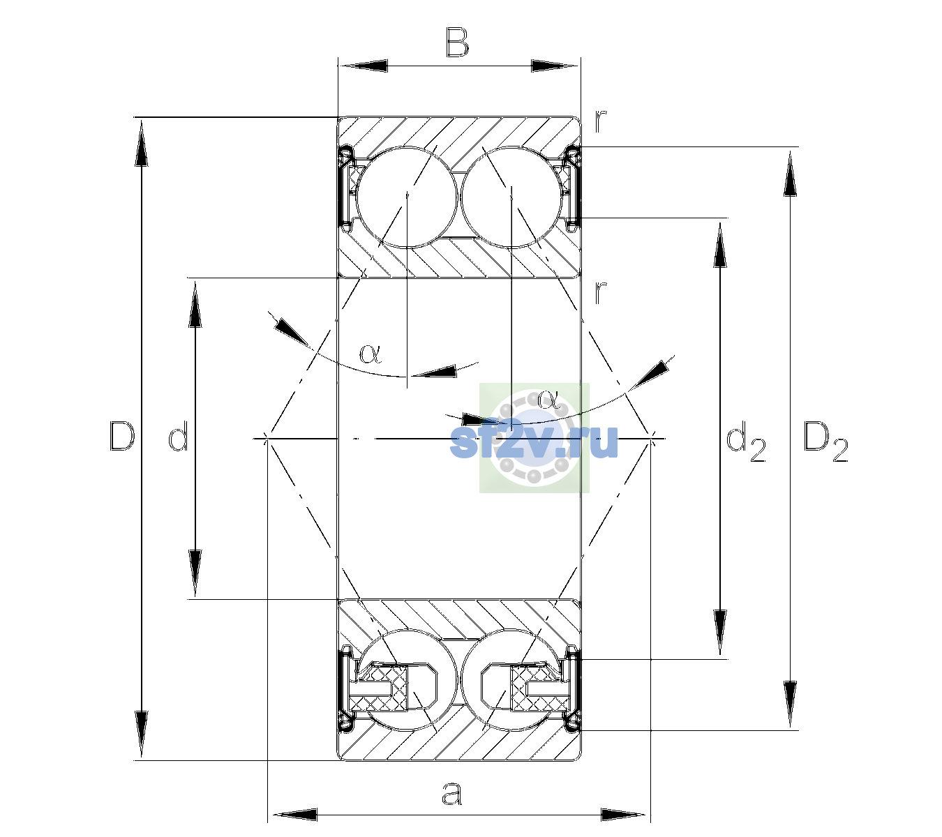 Схема подшипника 3309-BD-XL-2Z