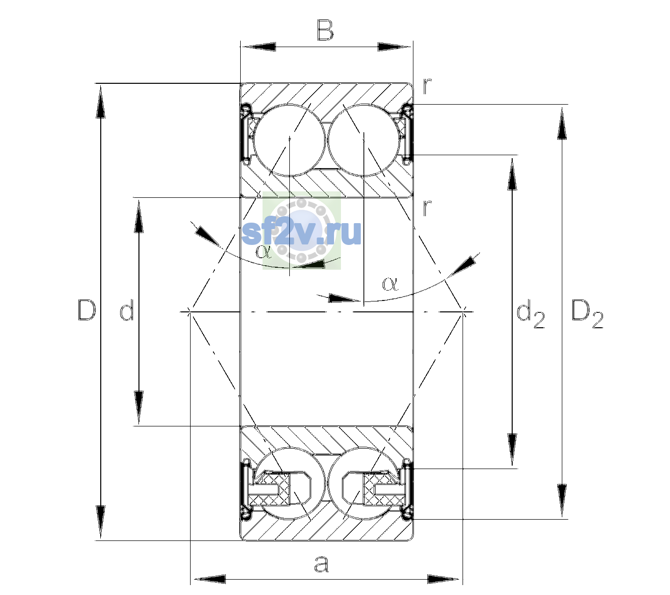 Схема подшипника 3309-BD-XL-2Z-TVH