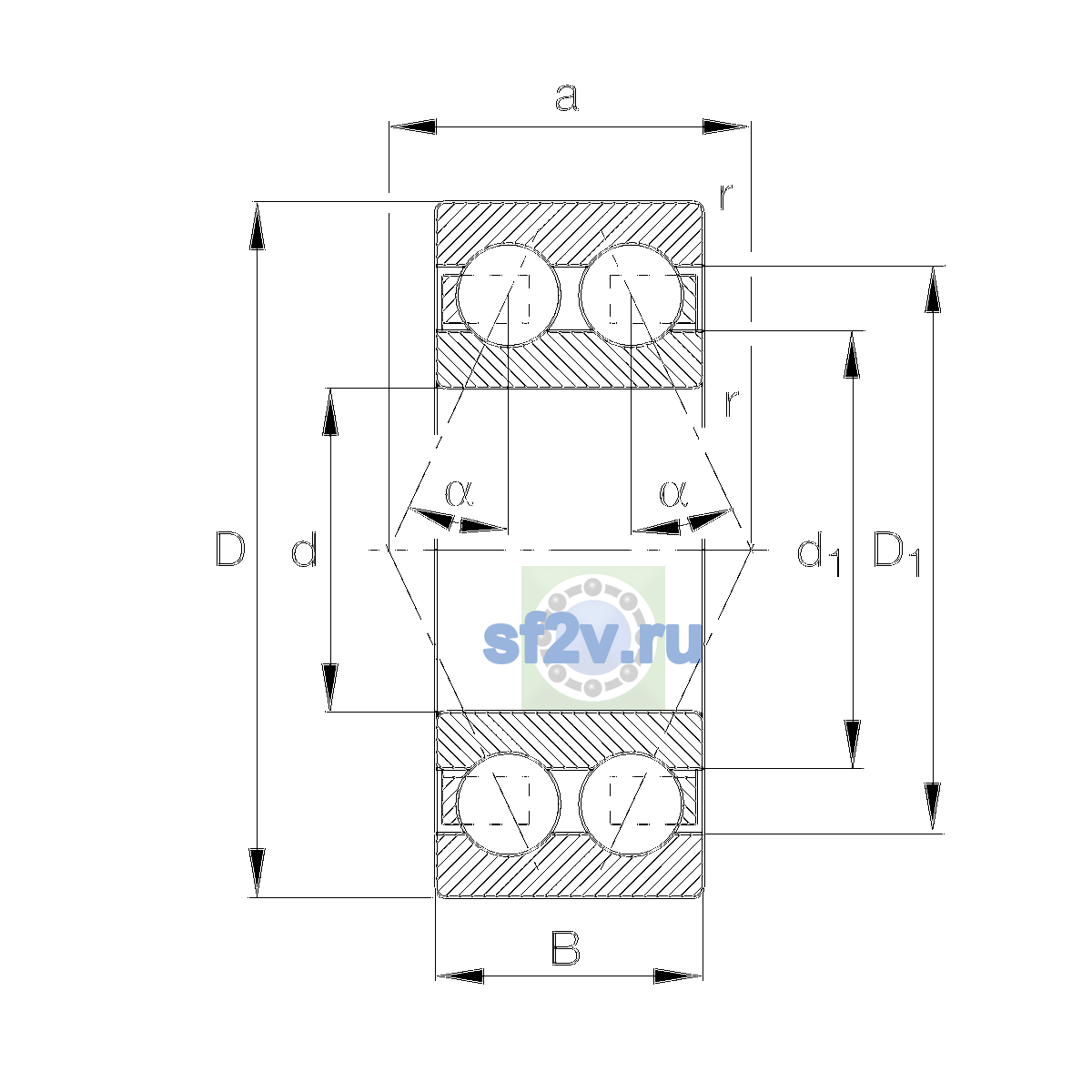 Схема подшипника 3309-BD-XL-TVH-C3