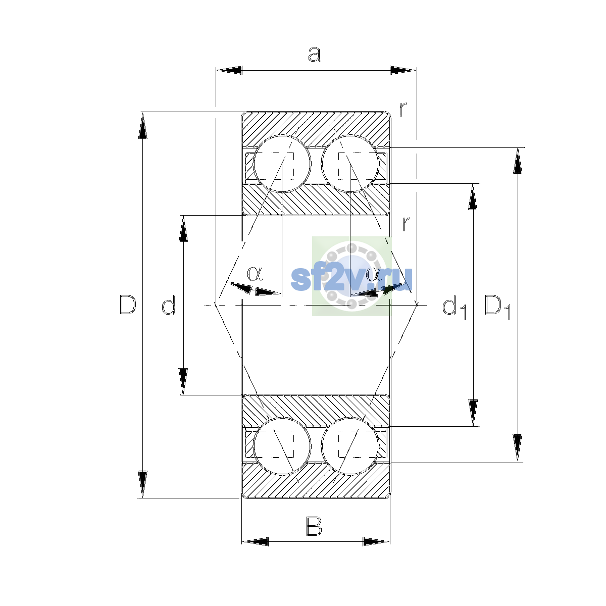 Схема подшипника 3309-BD-XL-TVH-L285-C3