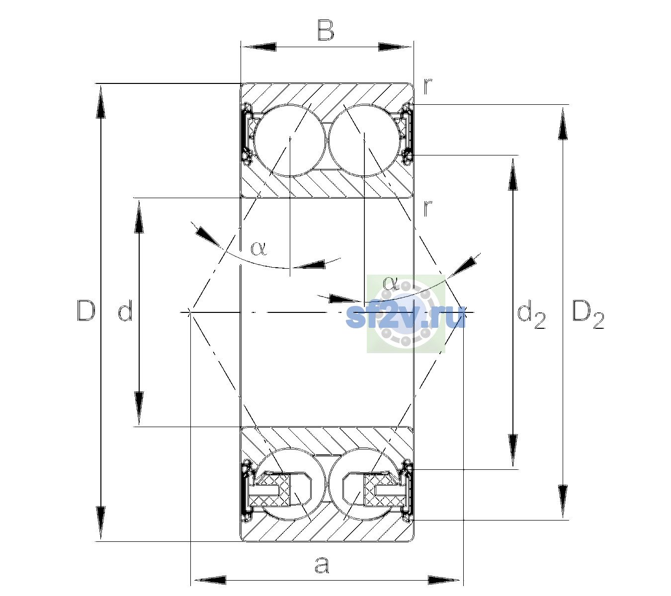 Схема подшипника 3310-BD-XL-2HRS-C3