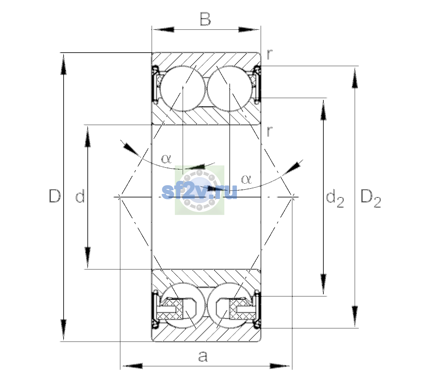 Схема подшипника 3310-BD-XL-2Z-C3