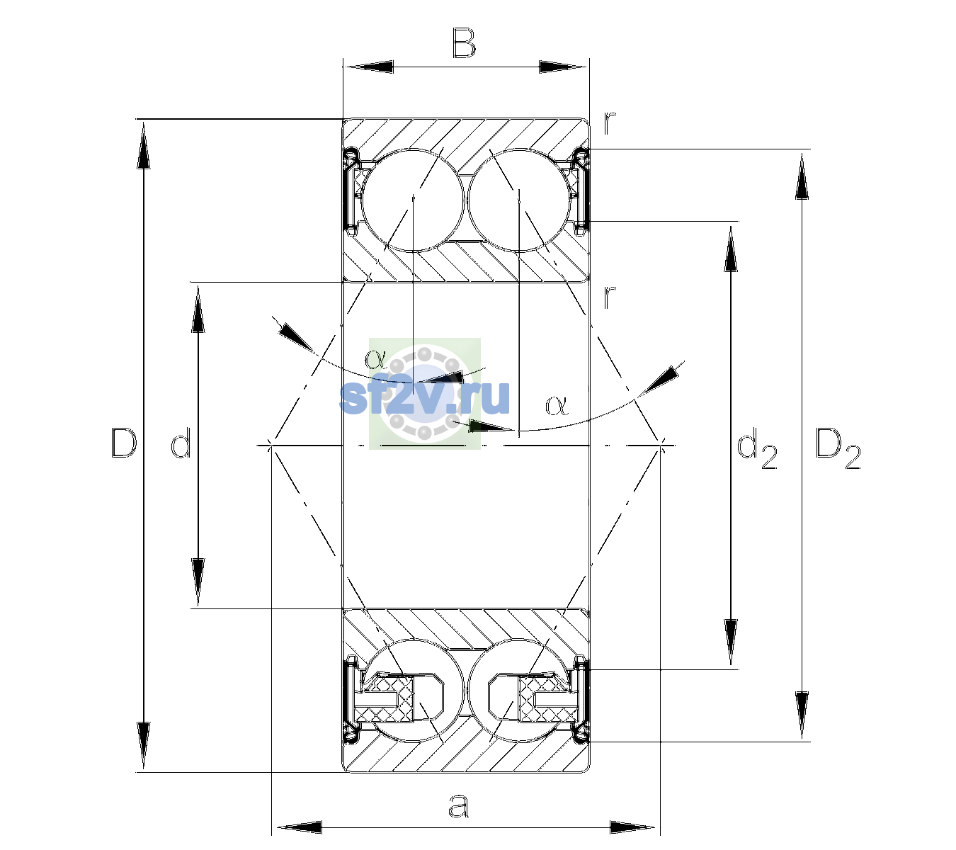 Схема подшипника 3310-BD-XL-2Z-TVH