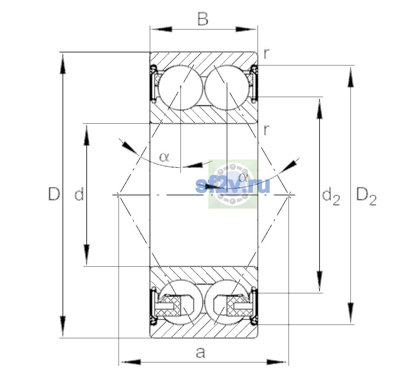Схема подшипника 3310-BD-XL-2Z-TVH-C3