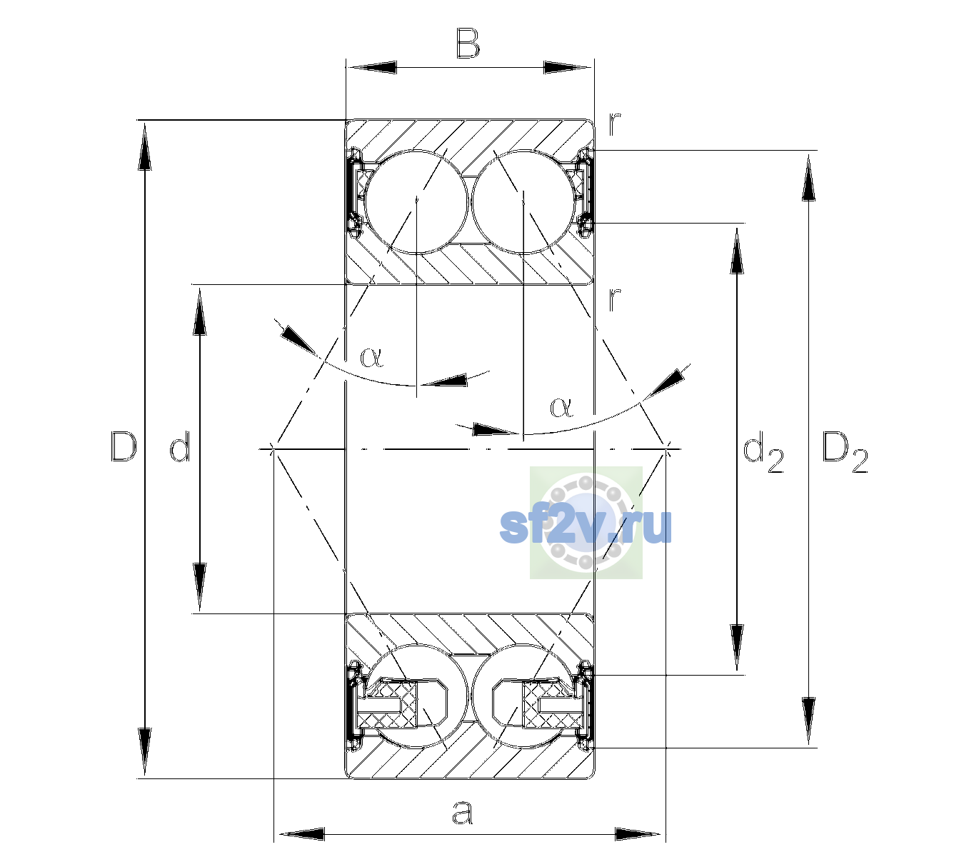 Схема подшипника 3311-BD-XL-2HRS-TVH-L140-C3
