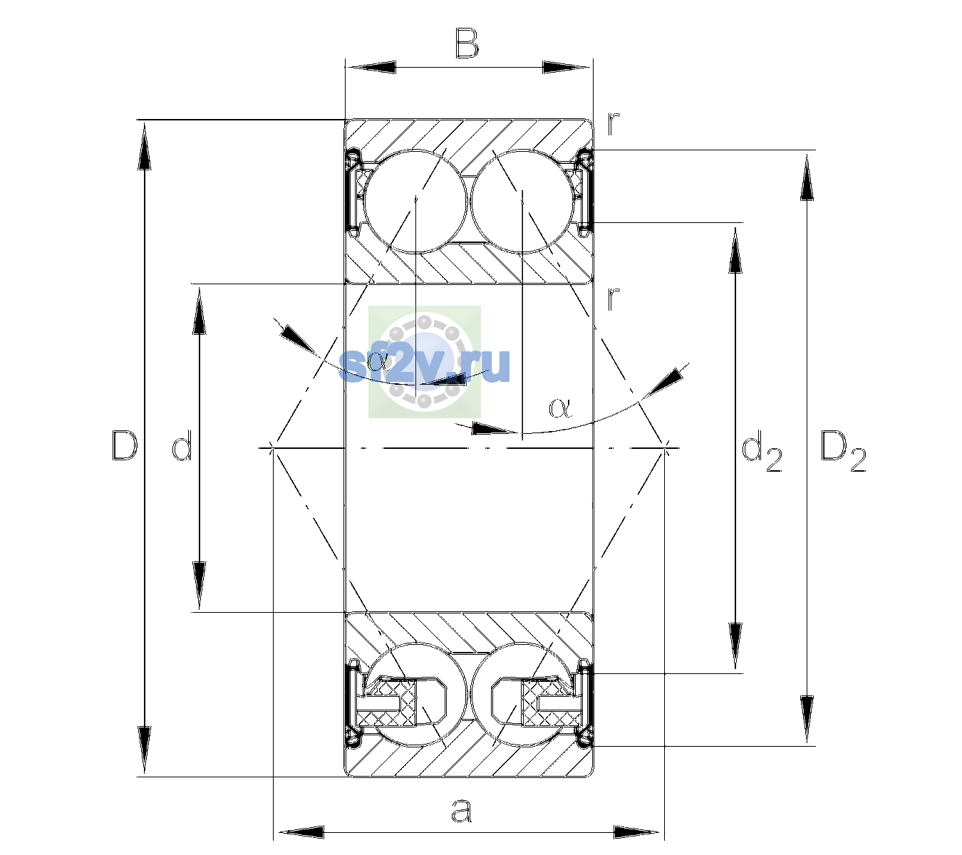 Схема подшипника 3311-BD-XL-2Z-TVH
