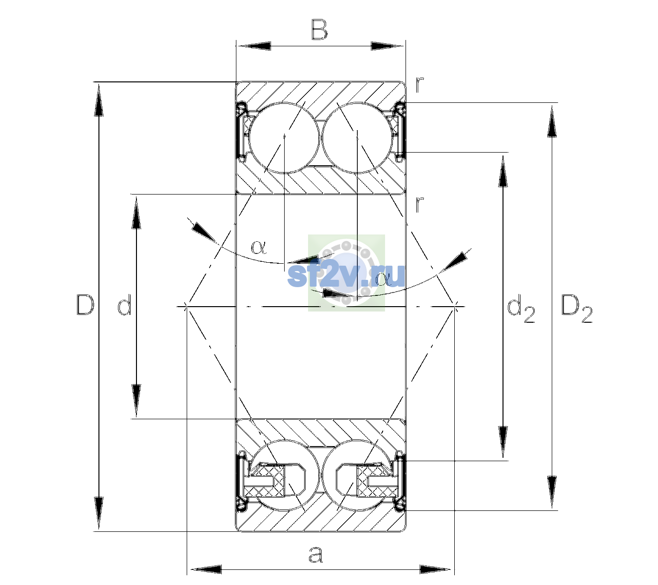 Схема подшипника 3311-BD-XL-2Z-TVH-C3